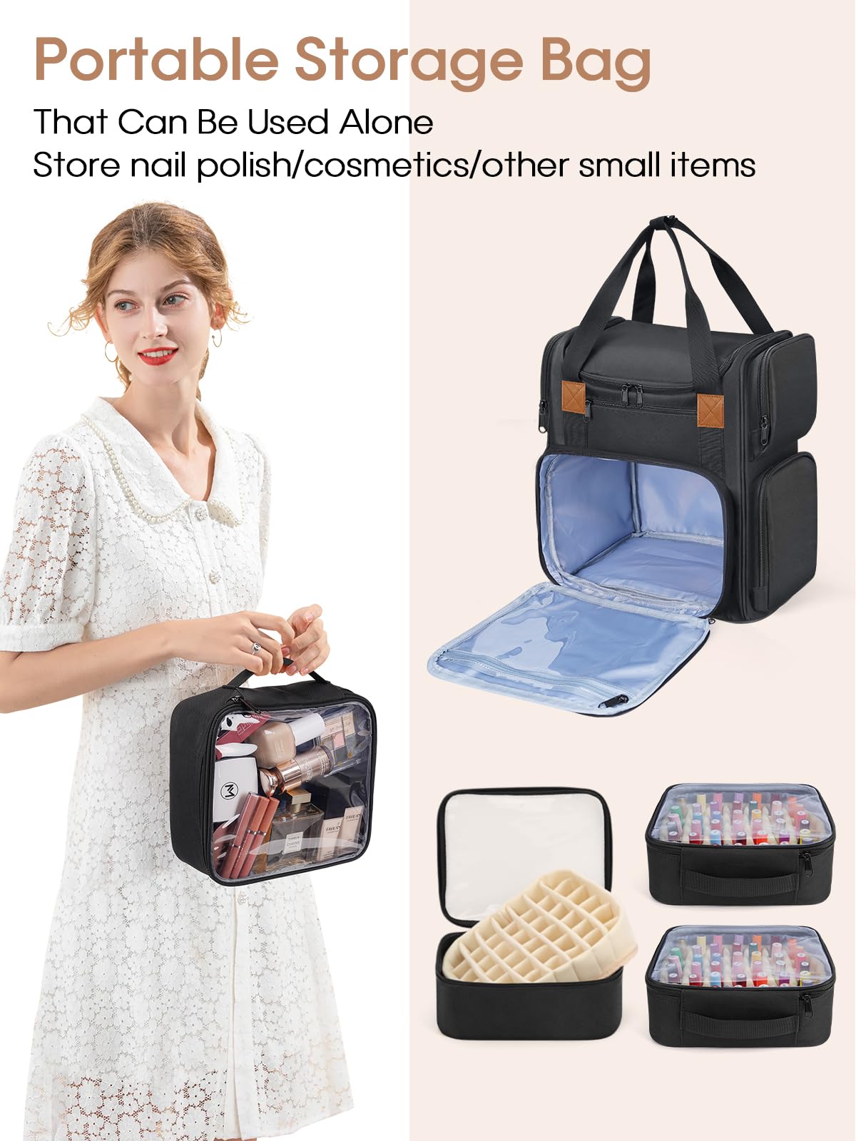 Deciniee Organizer Smalti per Unghie: Porta Smalti Organizer per 84 Flaconi(15 ML) e Lampada per Unghie - Borsa Organizer per Smalti con 2 Sacchetti Rimovibili