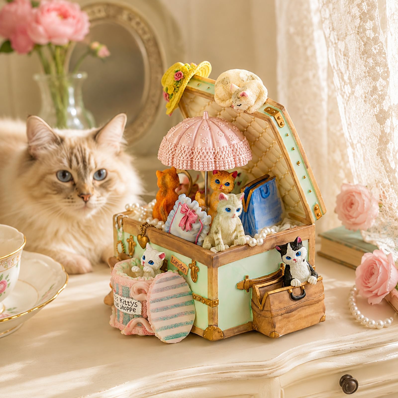Cat Music Box Wife Gift - Valentine Birthday Gifts for Girlfriend Women Girl Daughter Cute Cats Jewely Musical Boxes Romantic Mechanism Personalized Anniversary Melody Canon