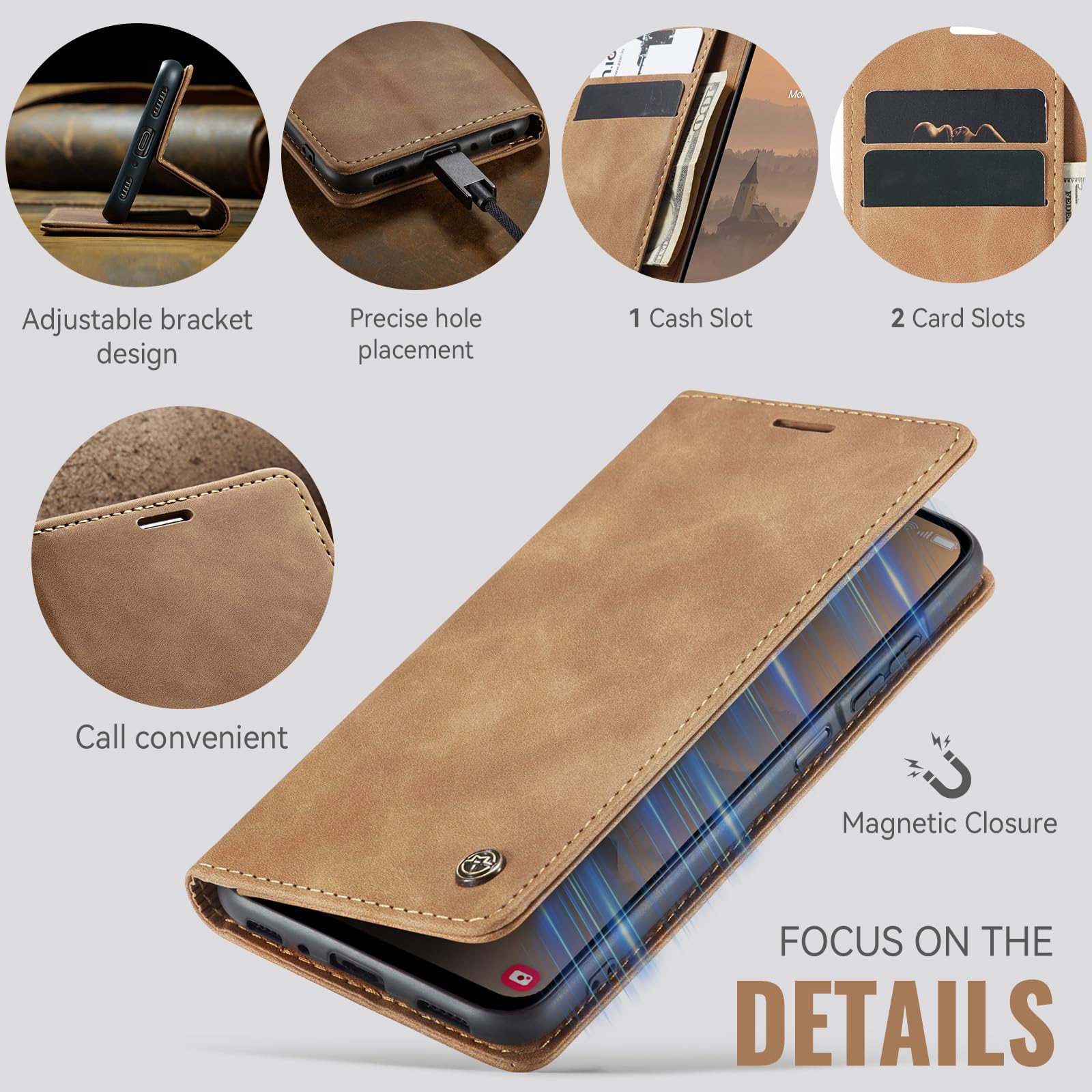 Samokor Cover per Samsung Galaxy A17 5G/4G Pelle Flip Custodia Cavalletto Portafoglio Magnetica Carta Fessura Antiurto per Samsung Galaxy A17,Marrone