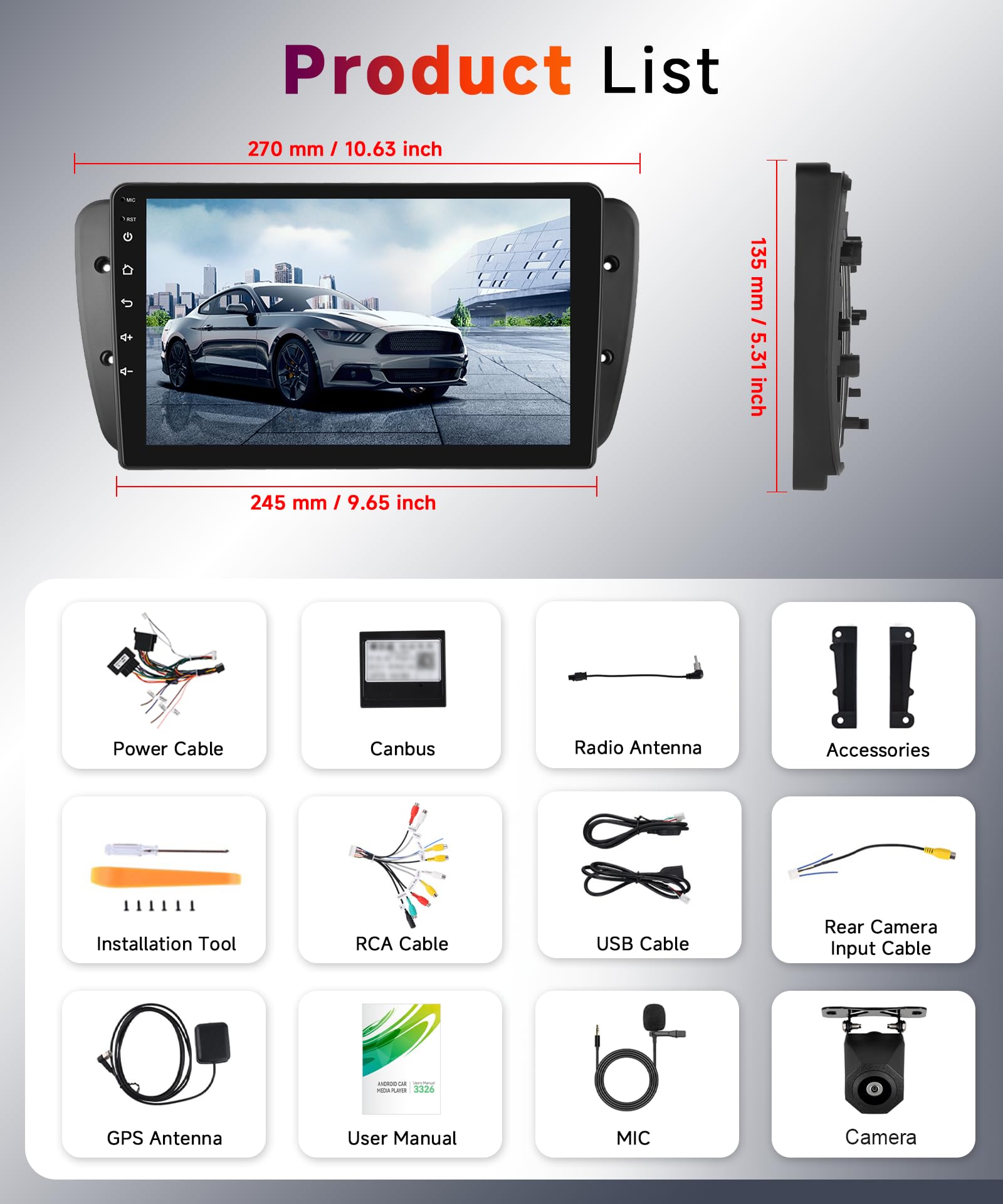 Radio samochodowe Hodozzy Carplay 4 + 128 G, do Seat Ibiza 6j 2009-2013, 9-calowy ekran w komórce, stereo, samochody stereo Bluetooth 5.0 z Android Auto/EQ/GPS/Wifi/RDS/USB/SWC + kamera cofania do