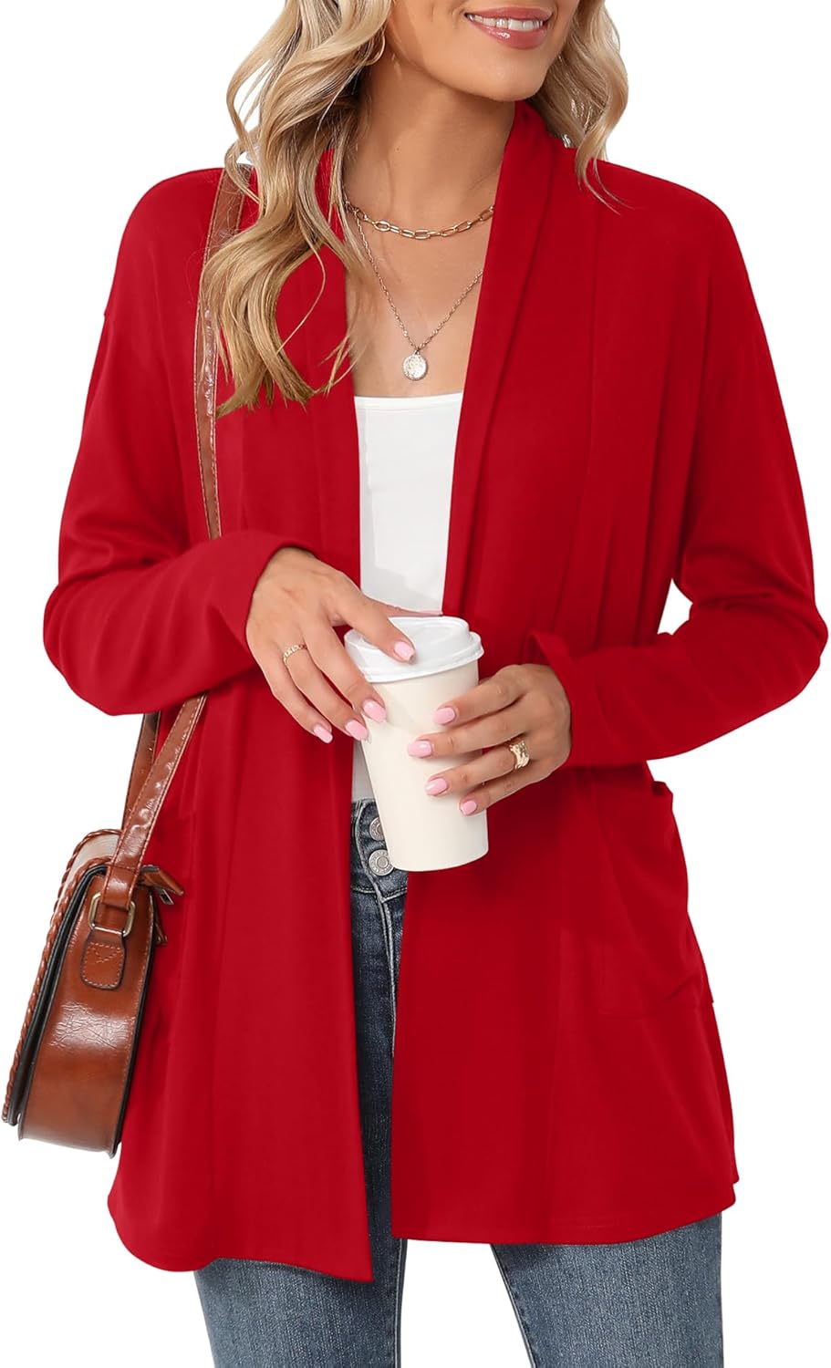 Micoson Women's Long Sleeve Open Front Cardigan Casual Loose Lightweight Cardigans with Pockets