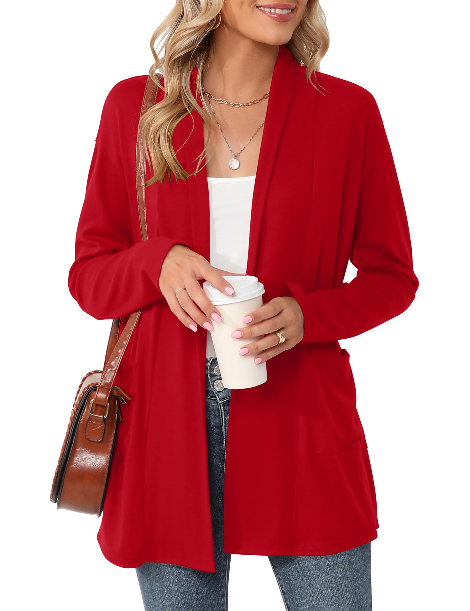 Micoson Women's Long Sleeve Open Front Cardigan Casual Loose Lightweight Cardigans with Pockets