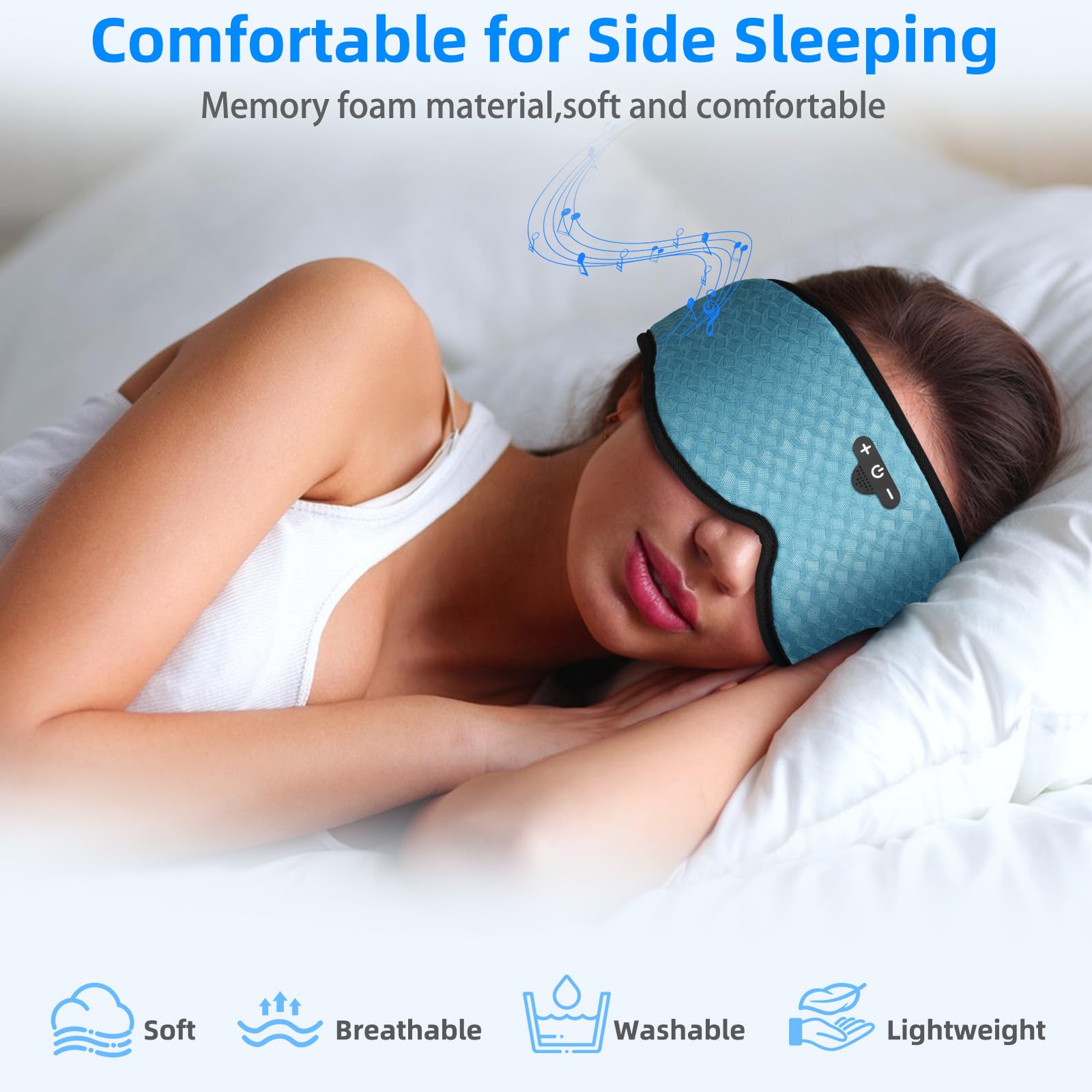 Antifaz para dormir 3D con auriculares Bluetooth, auriculares para dormir de lado, presión ocular cero, diadema para dormir, bocinas estéreo ultrafinas, perfecta para dormir