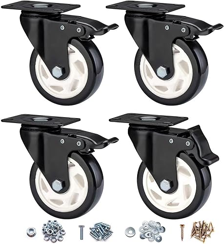Miniatura 16 de Ruedas giratorias, ruedas de 2 pulgadas, juego de 4 ruedas resistentes, ruedas de bloqueo CLOATFET con freno (placa superior), ruedas giratorias