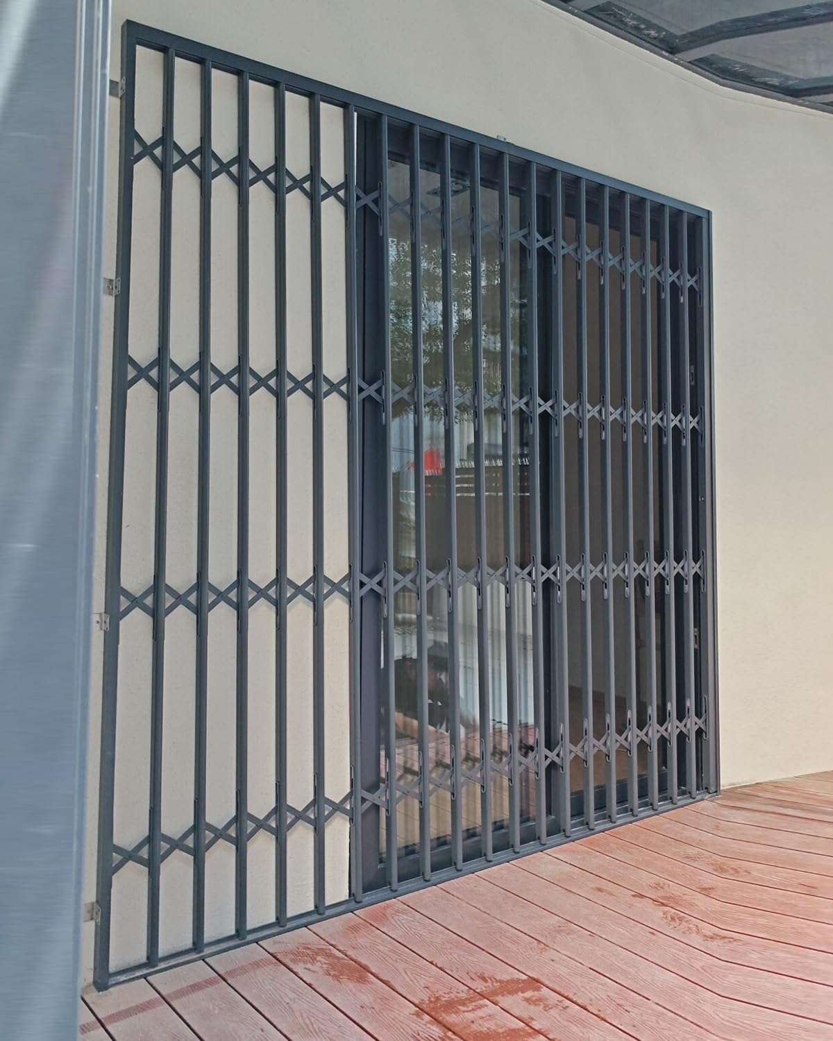 Fenstergitter Einbruchschutz Faltbare Einbruchsichere Fenstergitter aus Aluminium, Horizontales | Große Sicherheitsstange für Schiebetüren, Wetterbeständig für Innen und Außen, Ausziehbare Balkongeländer
