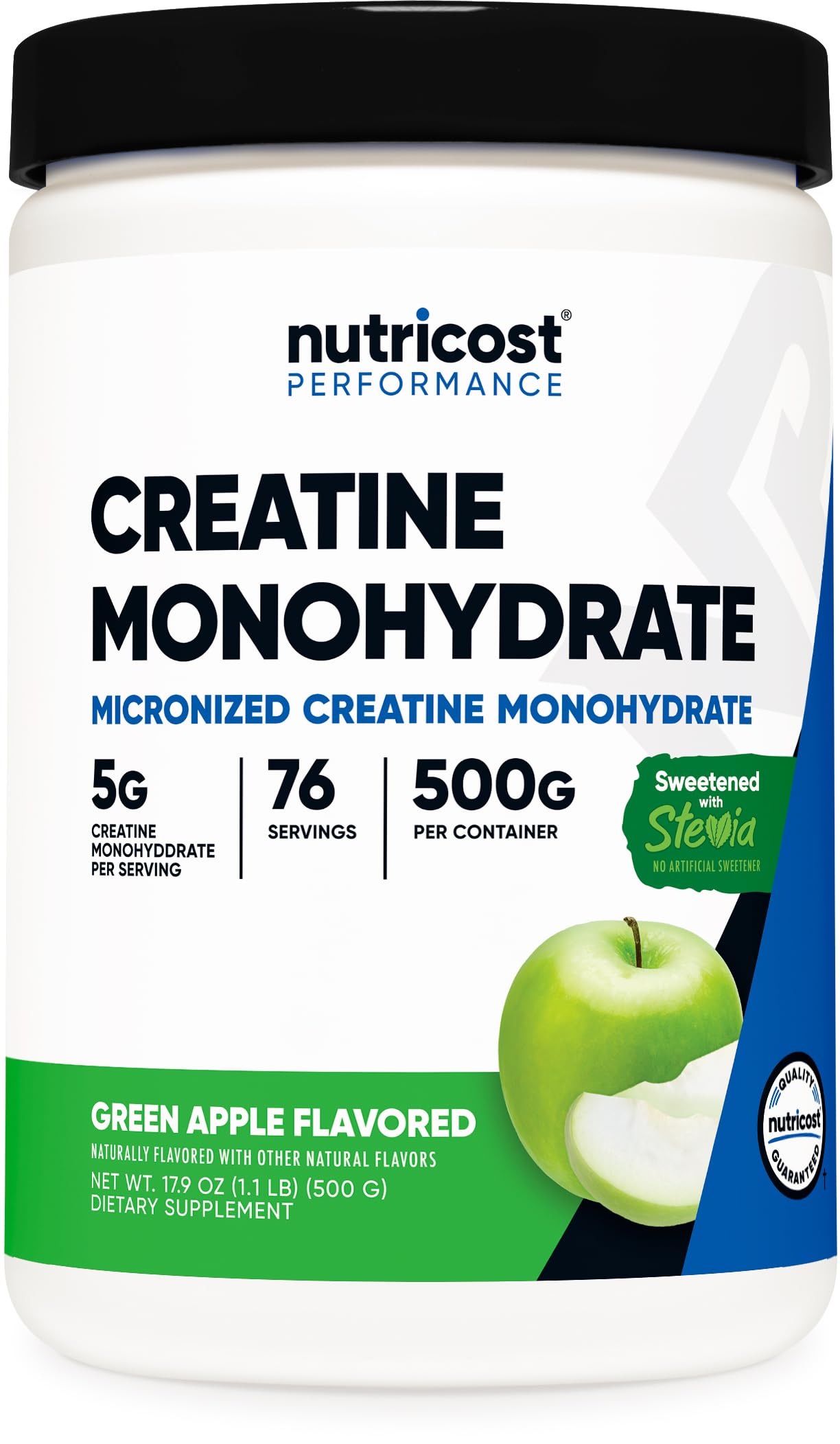 Nutricost Creatine Monohydrate Powder (Green Apple, 500 Gram) - Micronized Creatine Supplement Sweetened with Stevia, Vegan, Non-GMO, Gluten Free