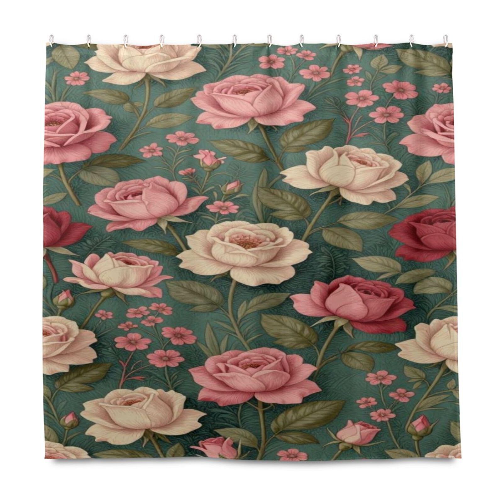 Rideau de douche en polyester lourd haut de gamme décor roses bohème chic vintage de 183 cm
