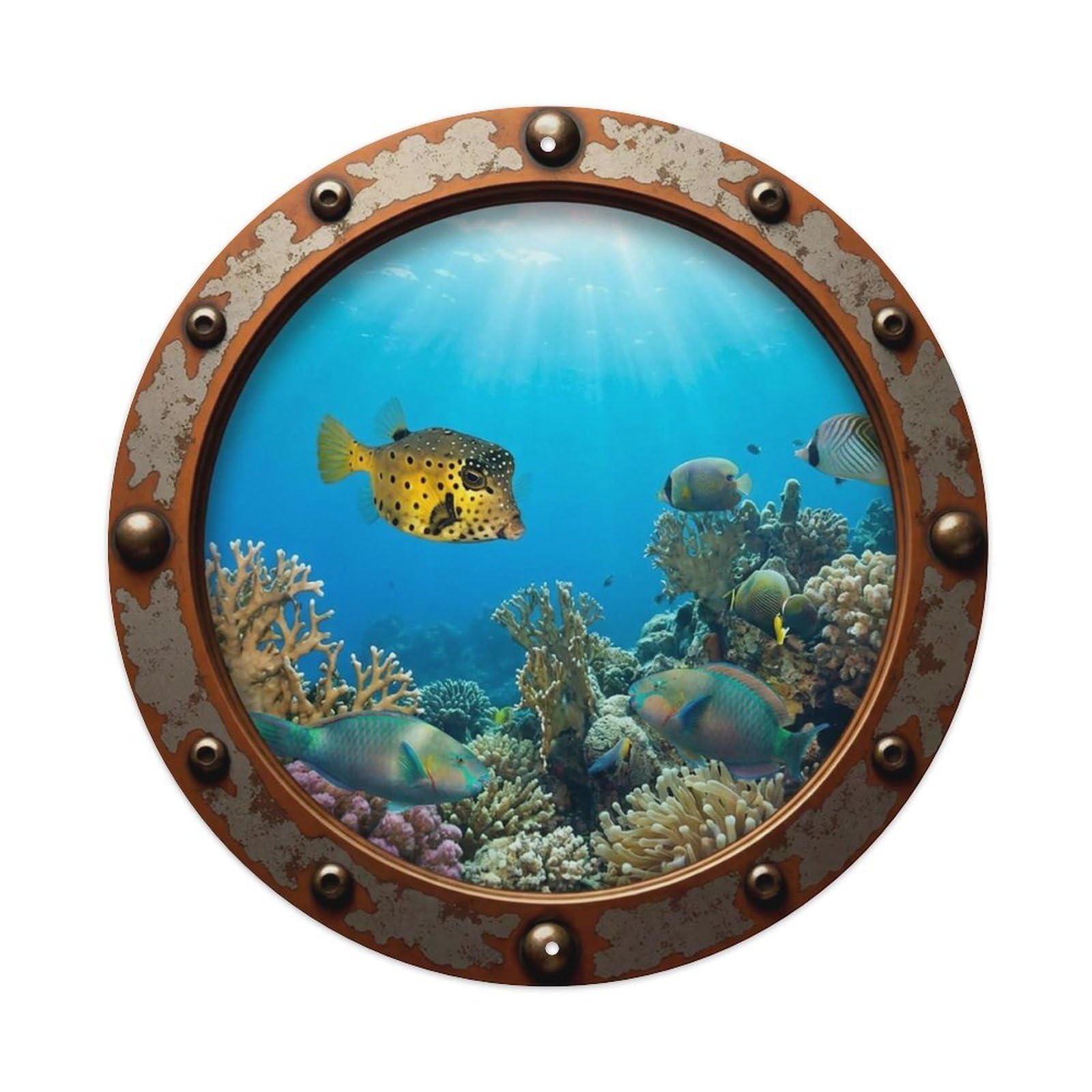 Gead 8X8inch Style Vintage Porthole Boxfish Nautical Window View Metal Tin Sign
