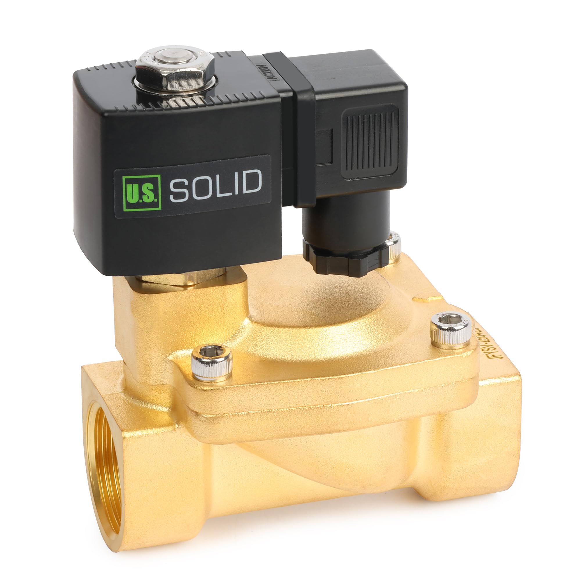 U.S. Solid Elettrovalvola a solenoide in ottone 1" G – 220V AC, 0,3–16 bar, normalmente aperta, guarnizione VITON, funzionamento pilotato