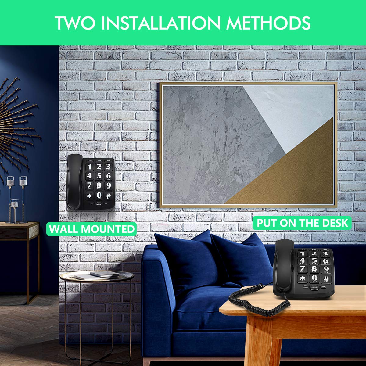 Riiai BigTel Amplified Big Button Landline Phones, Big Button Telephone