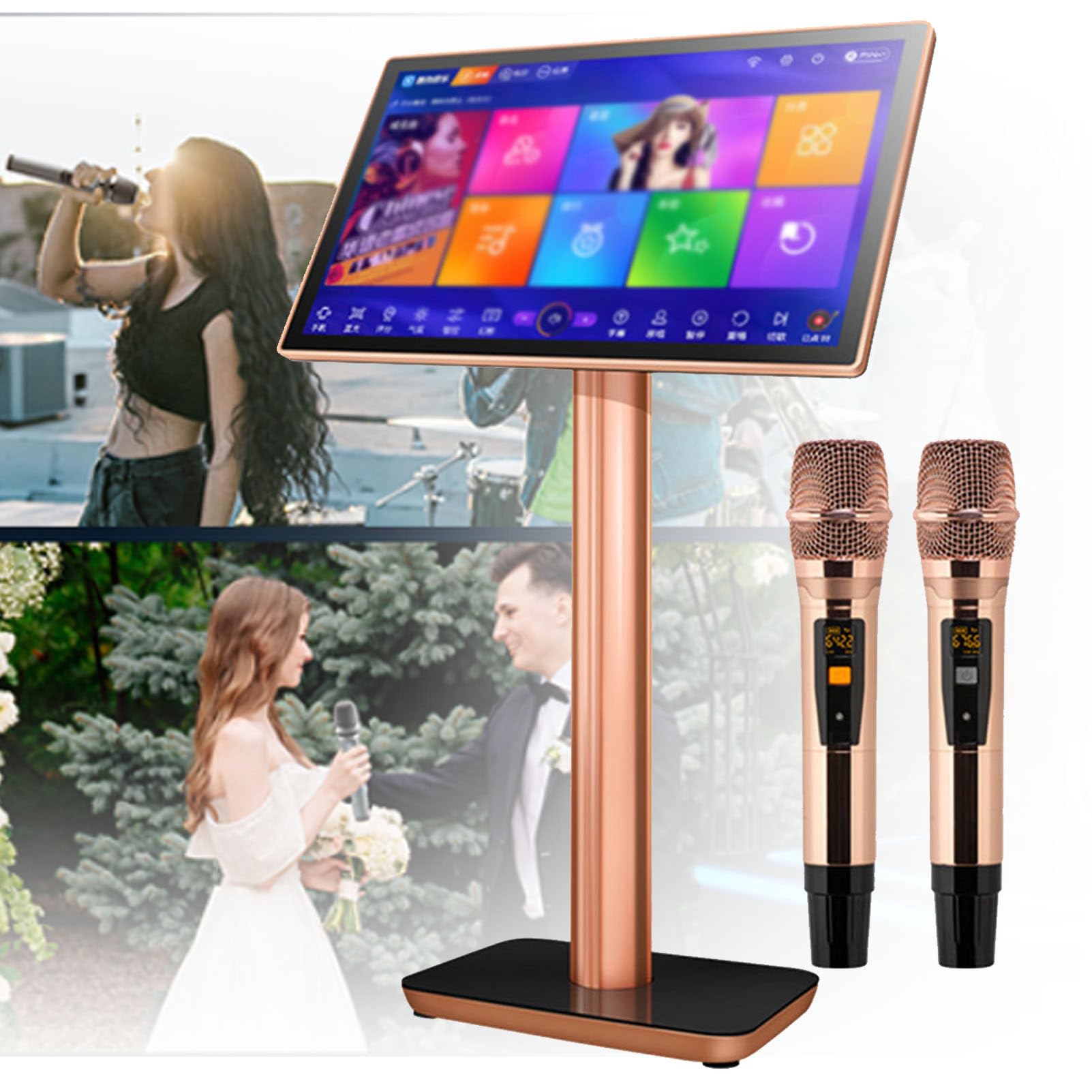 Macchina Karaoke con microfono wireless, touch screen, funzione di download cloud, riproduzione di film e TV online per feste a casa