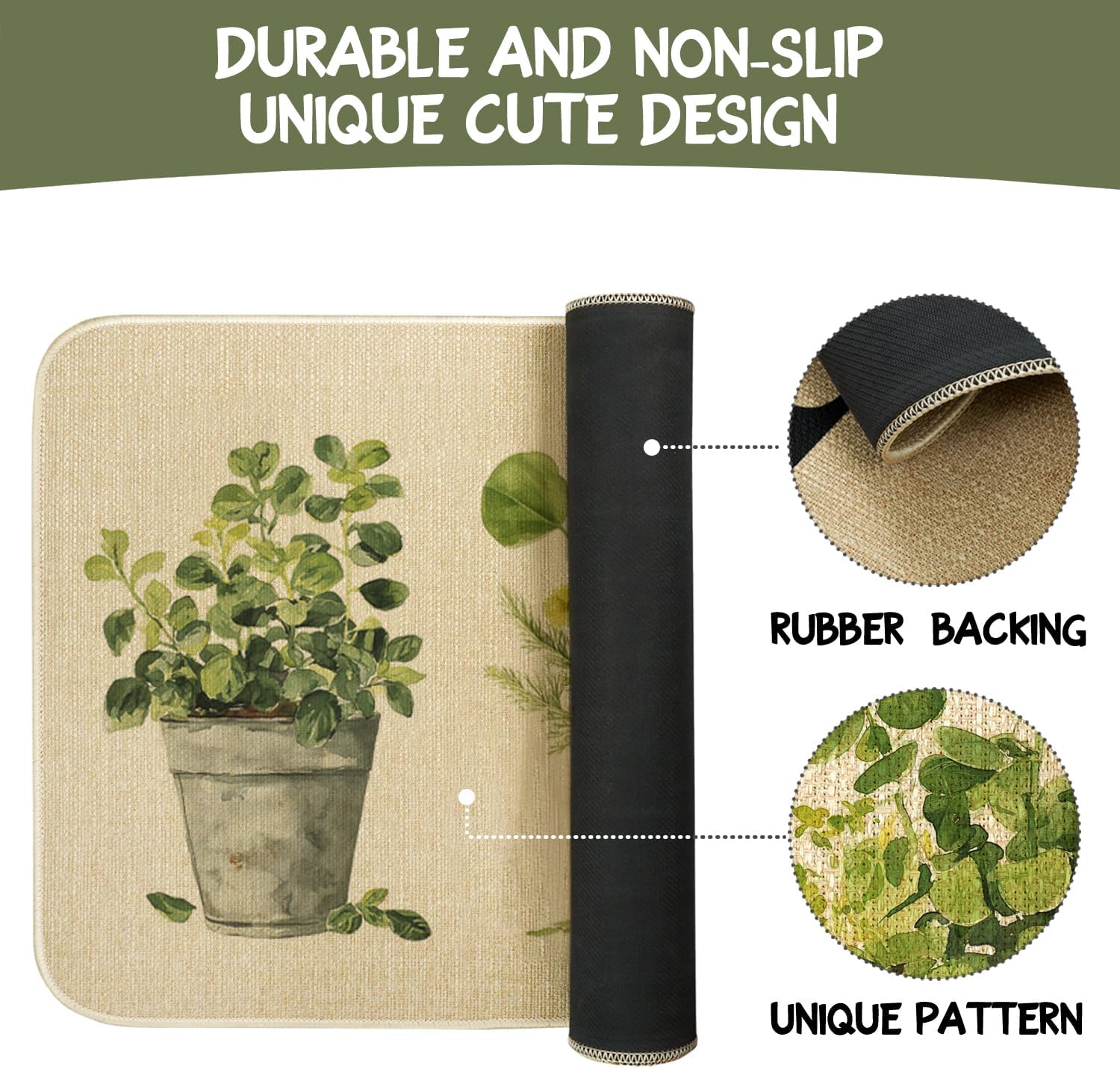 Spring Summer Farmhouse Kitchen Rugs and Mats Set of 2,French Herbs Wildflowers Flowers Floral Plants Non Slip Washable Floor Sink Mats Decorations for Home Kitchen 18"x48"+18"x30"