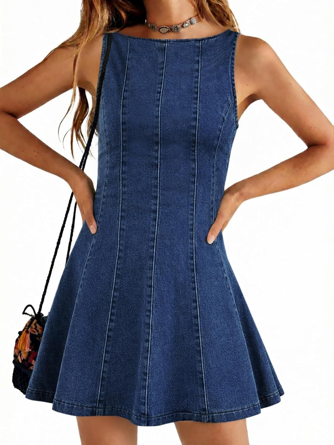 Yousify Womens Casual Denim Overalls Dresses Summer Sleeveless Babydoll A Line Zipper Trendy Flowy Tank Mini Jean Dress