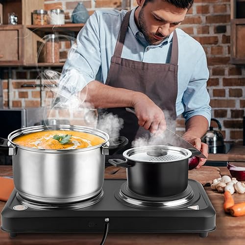 Miniatura 8 de Estufa eléctrica dual de 2000 W, quemador doble infrarrojo, placas calientes portátiles de vidrio doble encimera encimera encimera estufa