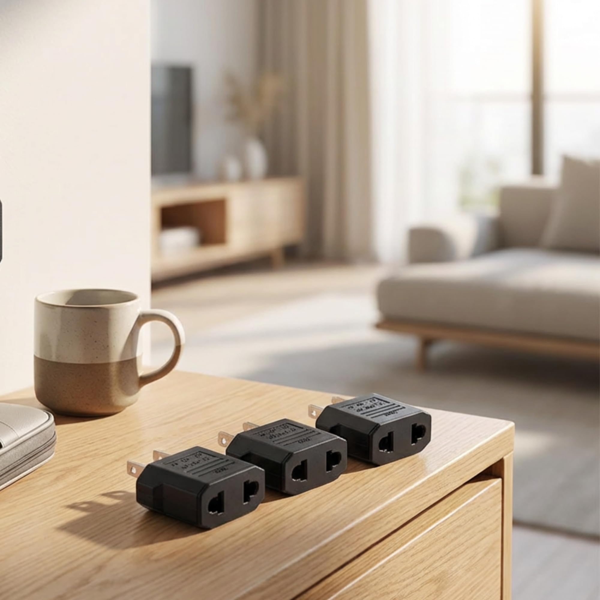 Pack de 4 Adaptador Enchufe Europeo a Americano, Conversor EU a US Tipo C/E/F a Tipo A, Adaptador de Viaje para Estados Unidos, Japón, México, Canadá y China, Negro — view 4