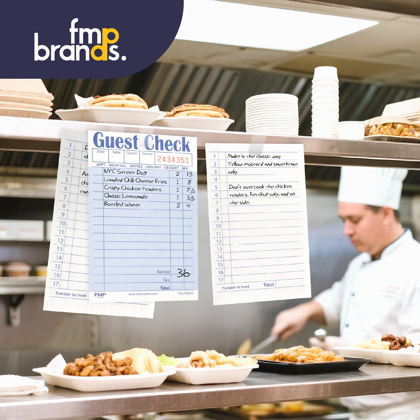 FMP Brands Gästehefte für Server, Server-Notizblöcke, Papier, insgesamt 1000 Blatt (20 Blöcke), blau mit Gästebeleg, Gästescheckblöcke, Restaurant-Bestellblöcke, Kellnernotizblöcke