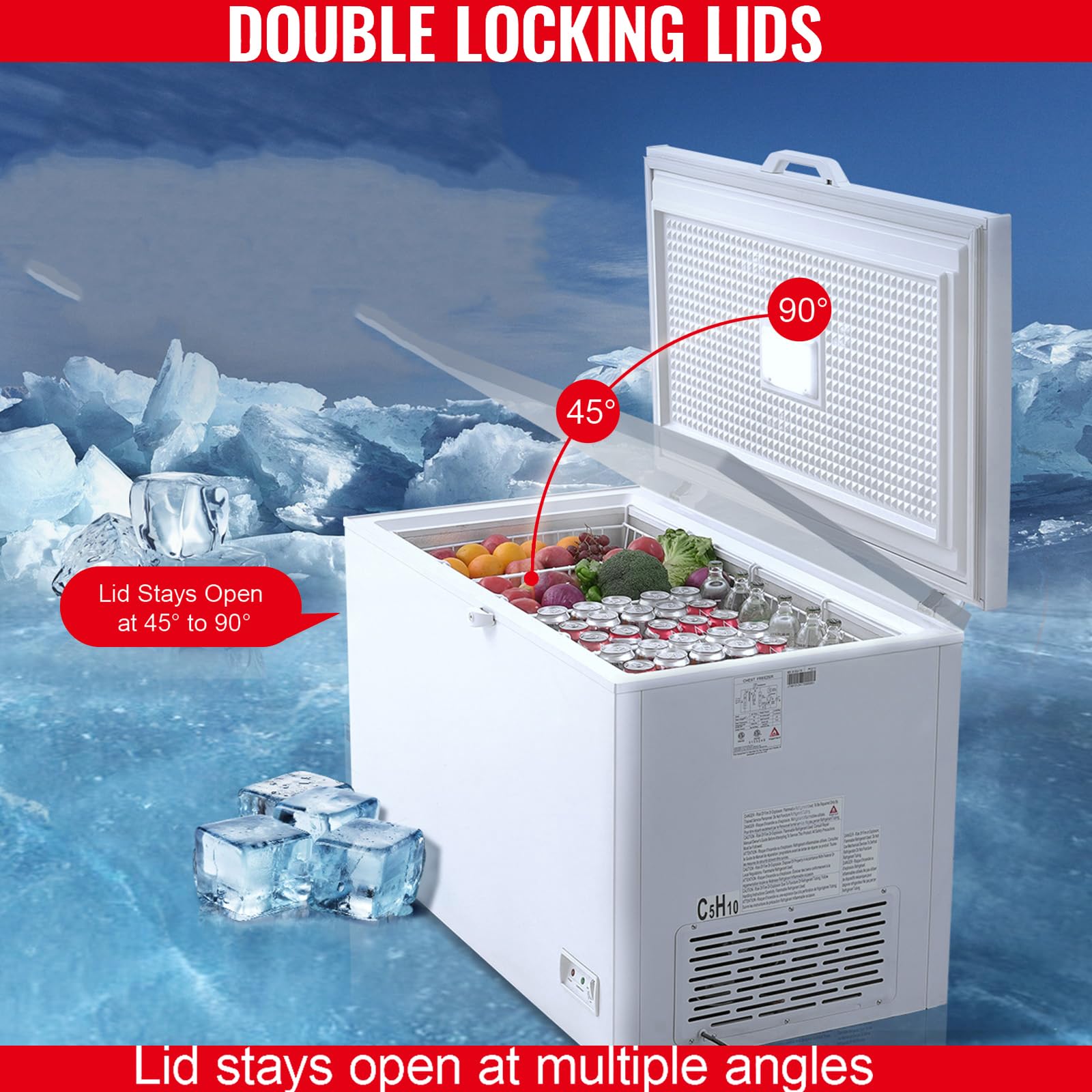 Happybuy Chest Freezer, 12.8 Cu.Ft / 345 L Large Deep Freezer; 4 Removable Baskets; Freestanding, Top Open Door, Locking Lid, 7-Level Temp, LED Light, 6 Wheels on Fridge.com - View 5
