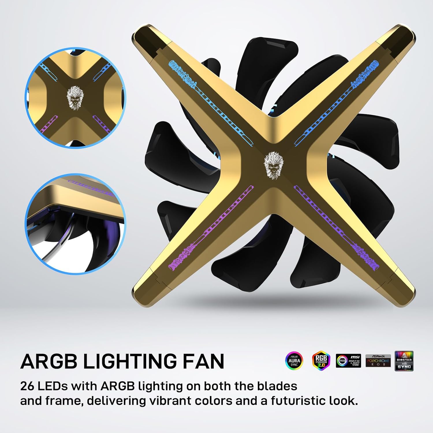 ALSEYE X12 Case Fan ARGB PWM Computer Air Cooling Fan - High Performance Silent Operation 120mm RGB CPU Cooling (Golden, Reverse Blade)