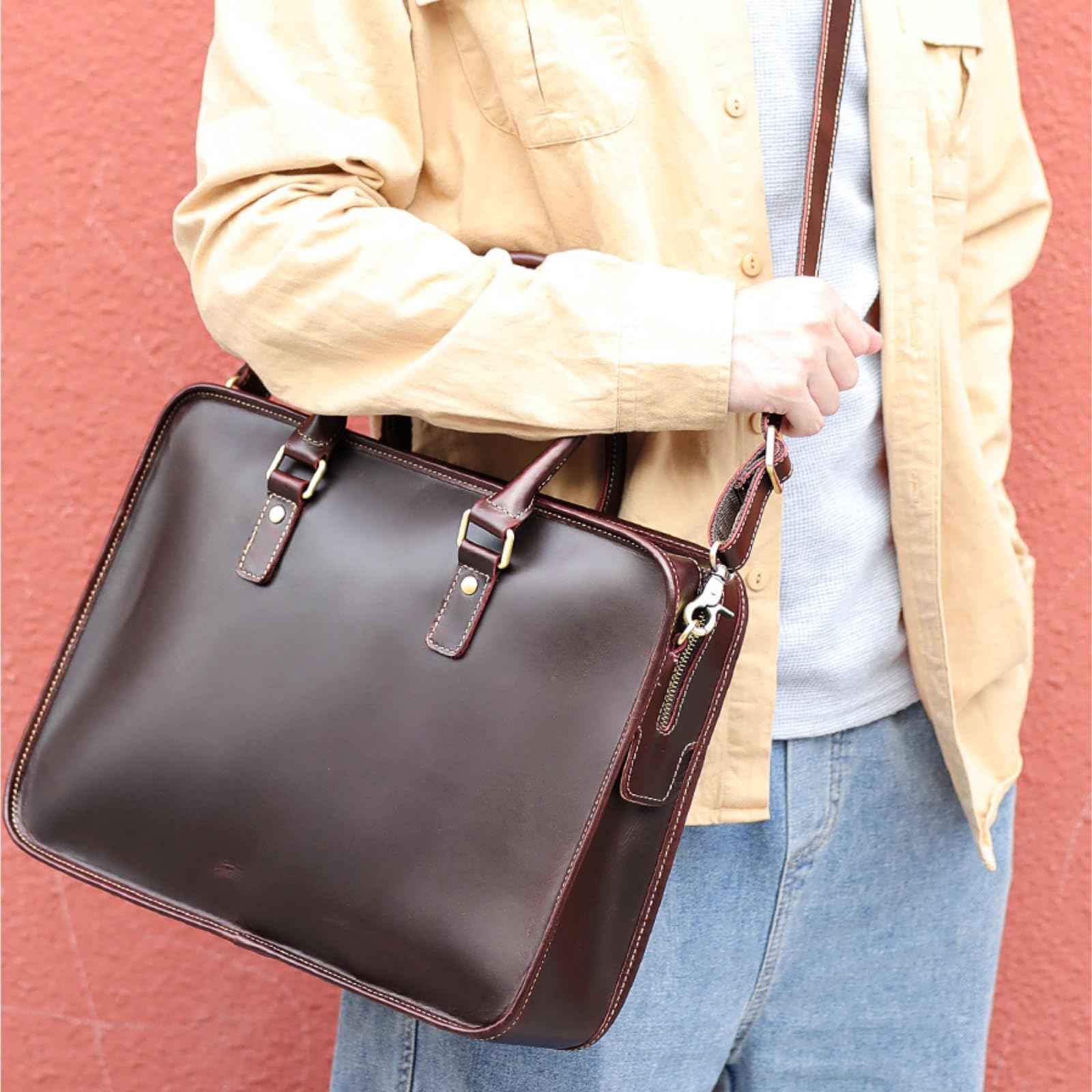 Borsa a tracolla in pelle per uomo 15 pollici Laptop Crossbody