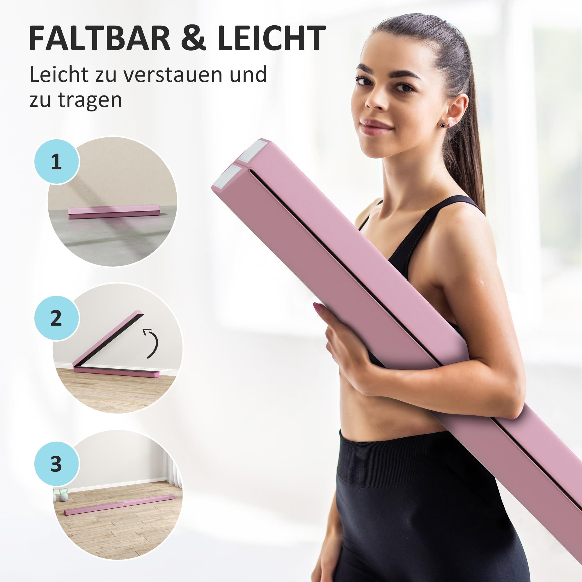 SPORTNOW 236 cm Klappbarer Schwebebalken, tragbar Turnbalken, rutschfest Balance Beam, Turn- und Balancierbalken bis 80 kg, für Kinder ab 3 Jahre, Indoor & Outdoor