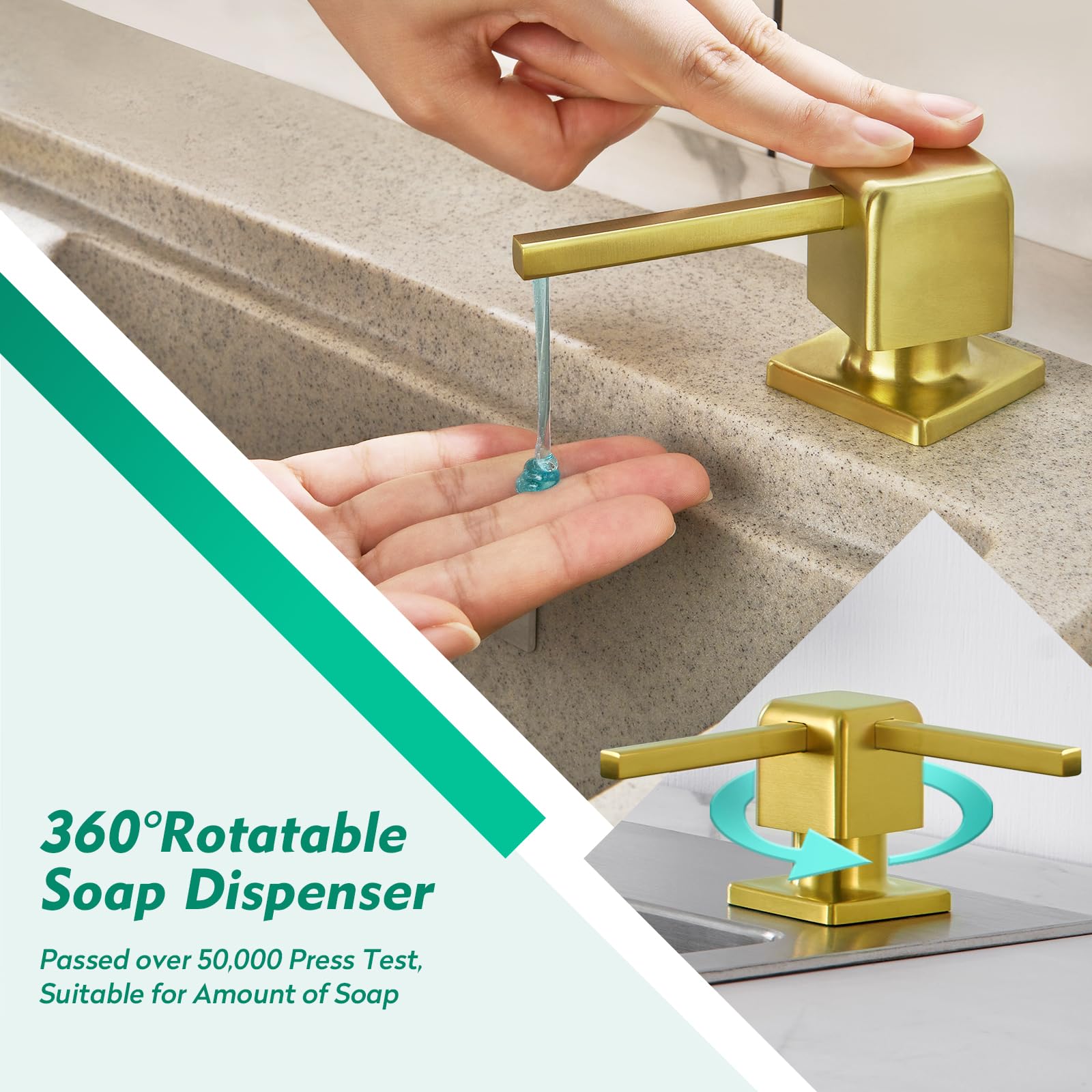 CREA Brushed Gold Countertop Soap Dispenser for Sink with 17 OZ Bottle and 39" Extension Tube Kit, Refill from The Top - Image 4