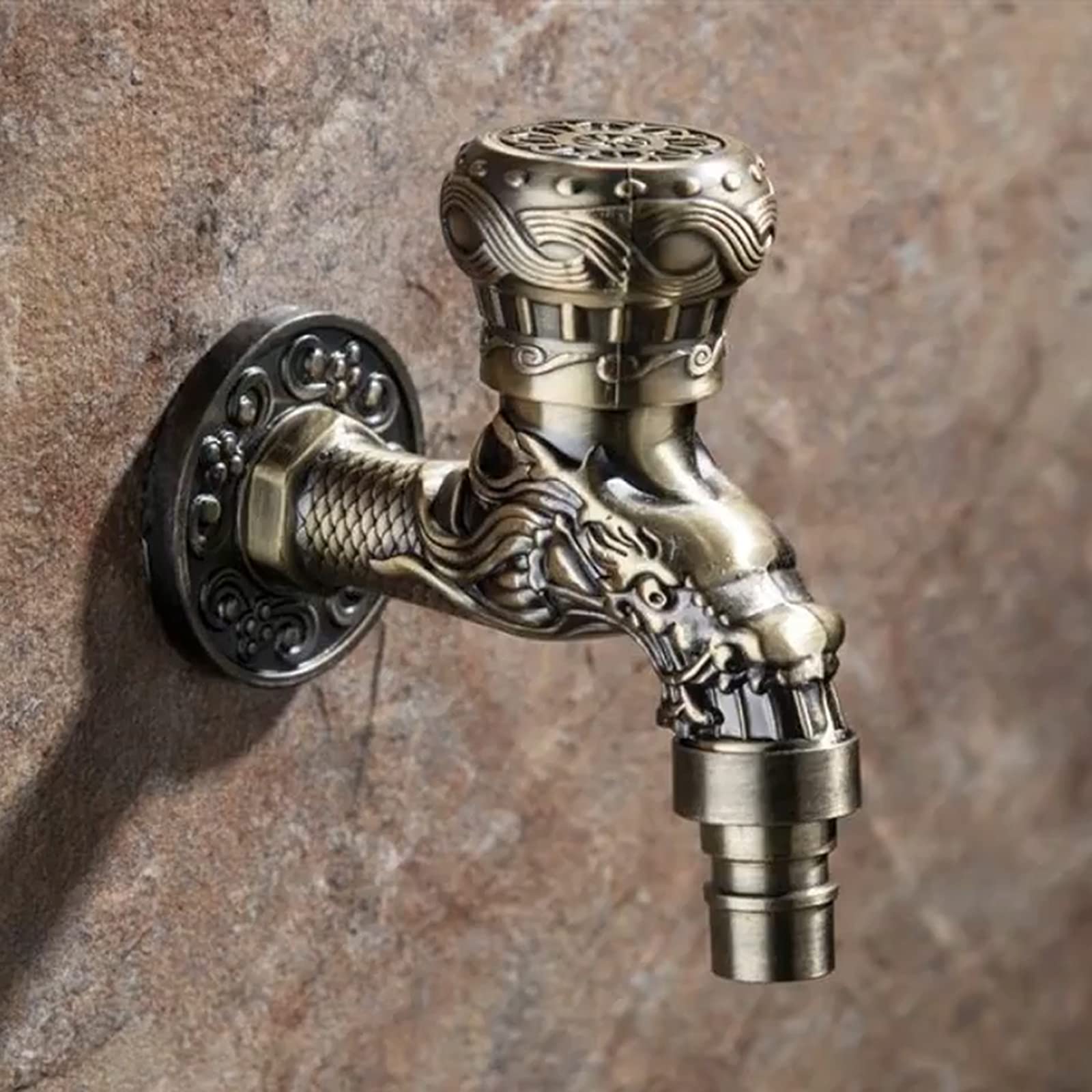 Wall Mount Tap Bibcock Antique Carved Zinc Alloy Retro Decorative Garden Faucet Single Hole Washing Machine Mop WC Outdoor Taps