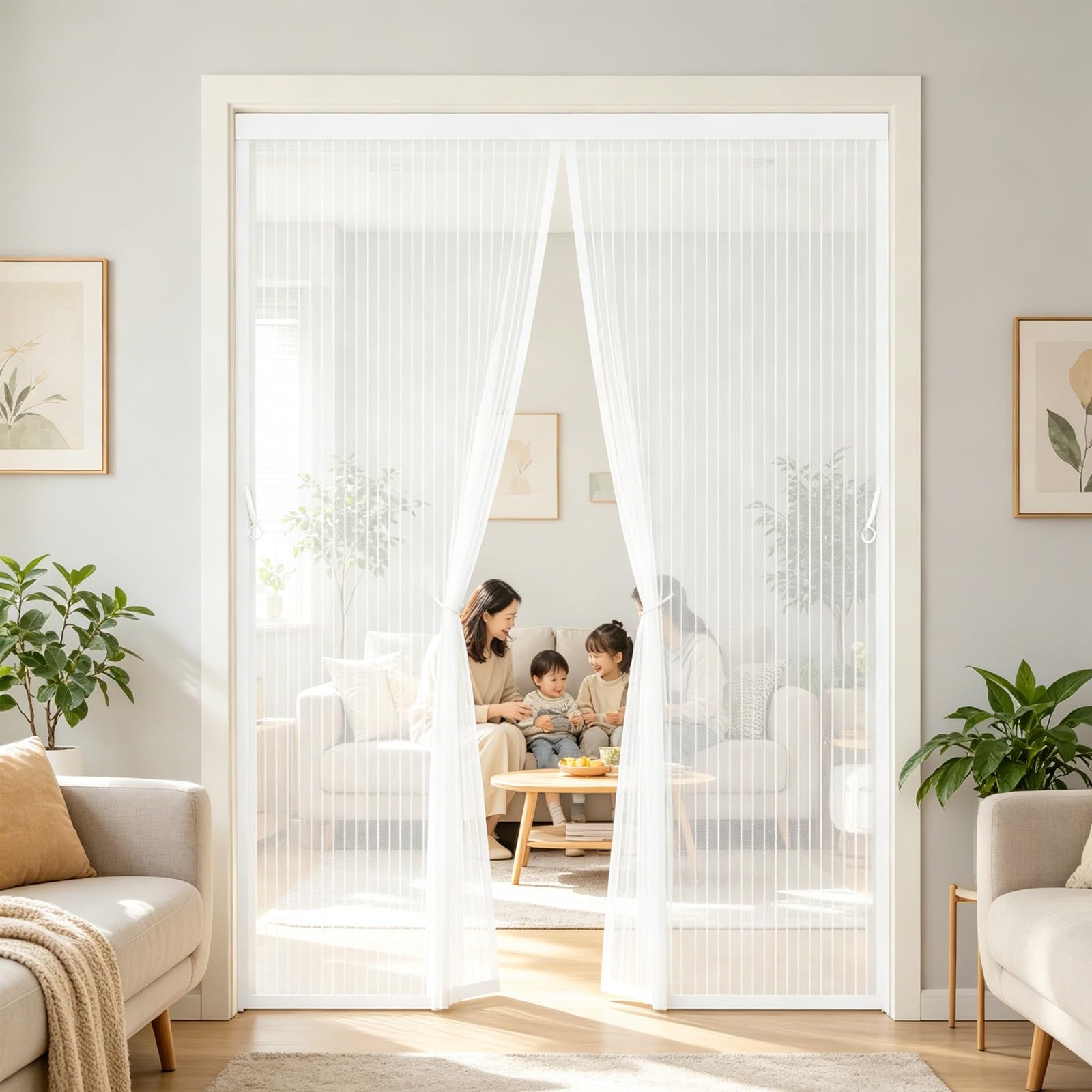 Cat Screen Door 164 x 170 cm Hundreds of Sizes, Anti Mosquito Mesh Curtain with Powerful Magnets Magnetic Fly Screen Curtain for Front Doors, Sliding Doors, White