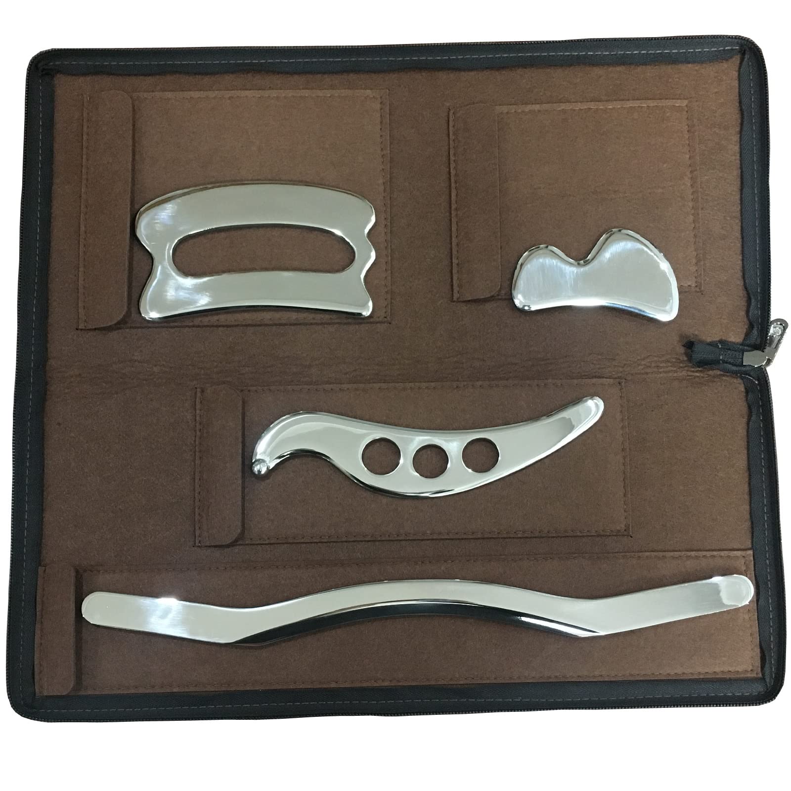 FORQOQO Gua sha Set, Gua Sha Stainless Steel Muscle Scraper Massage Tool IASTM Tool Set of 4 Picese for Soft Tissue Therapy and Reduce Shoulder,Arms,Legs,Back, Muscle Pain(4 pcs)