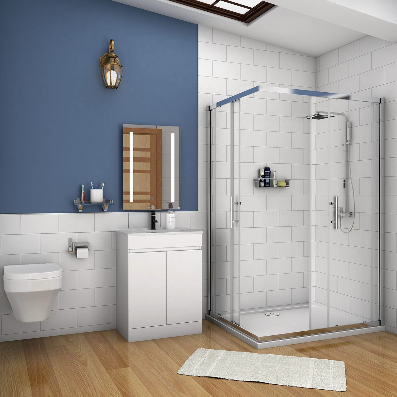 Aica Sanitär Waschtisch mit Unterschrank 60 cm Badmöbel Set mit Waschbecken Keramik dünn Gäste WC Weiß Matt