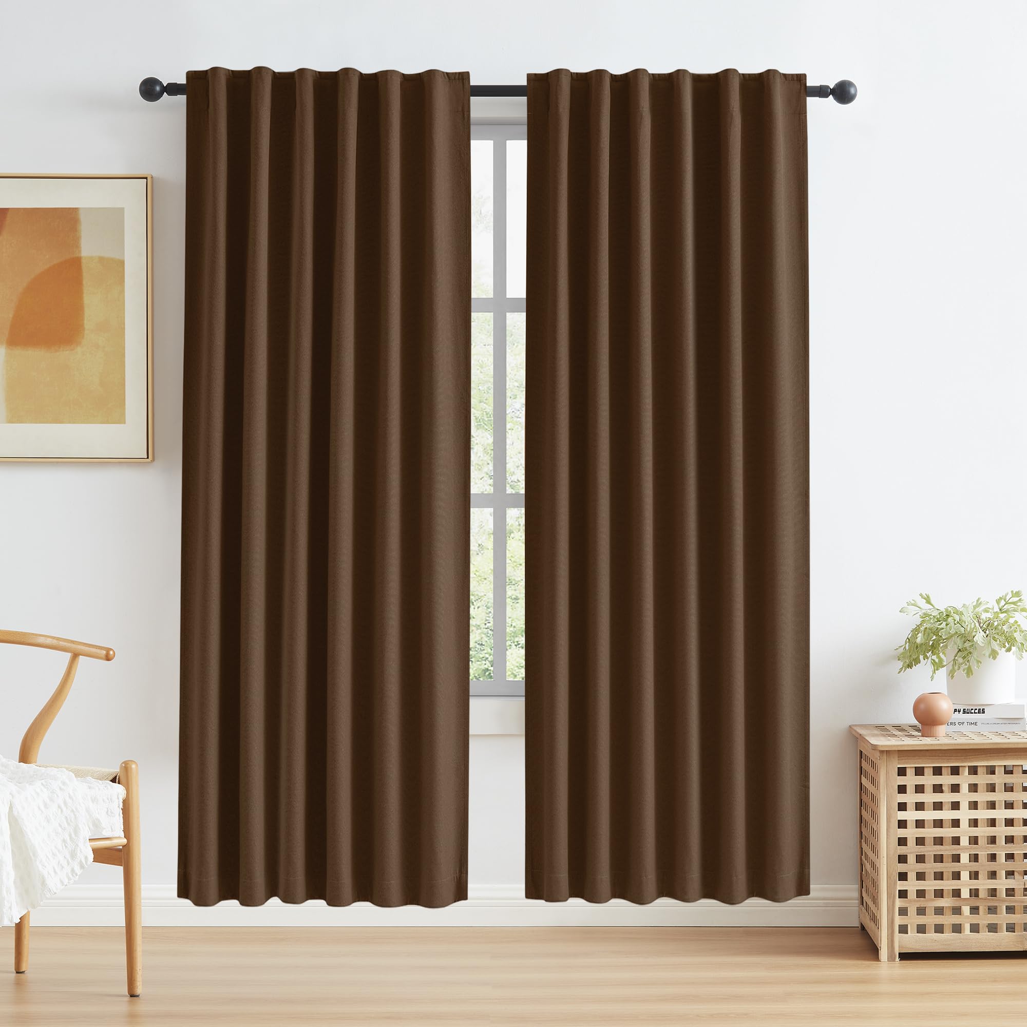 KEQIAOSUOCAI Linen Blackout Door Curtains for Doorway 80 Inches Long, 100% Black Out Thermal Insulated Canvas Look Curtain Drapes Chocolate Brown 50 Wide by 80 Length 2 Panels Back Tab Rod Pocket — image 1
