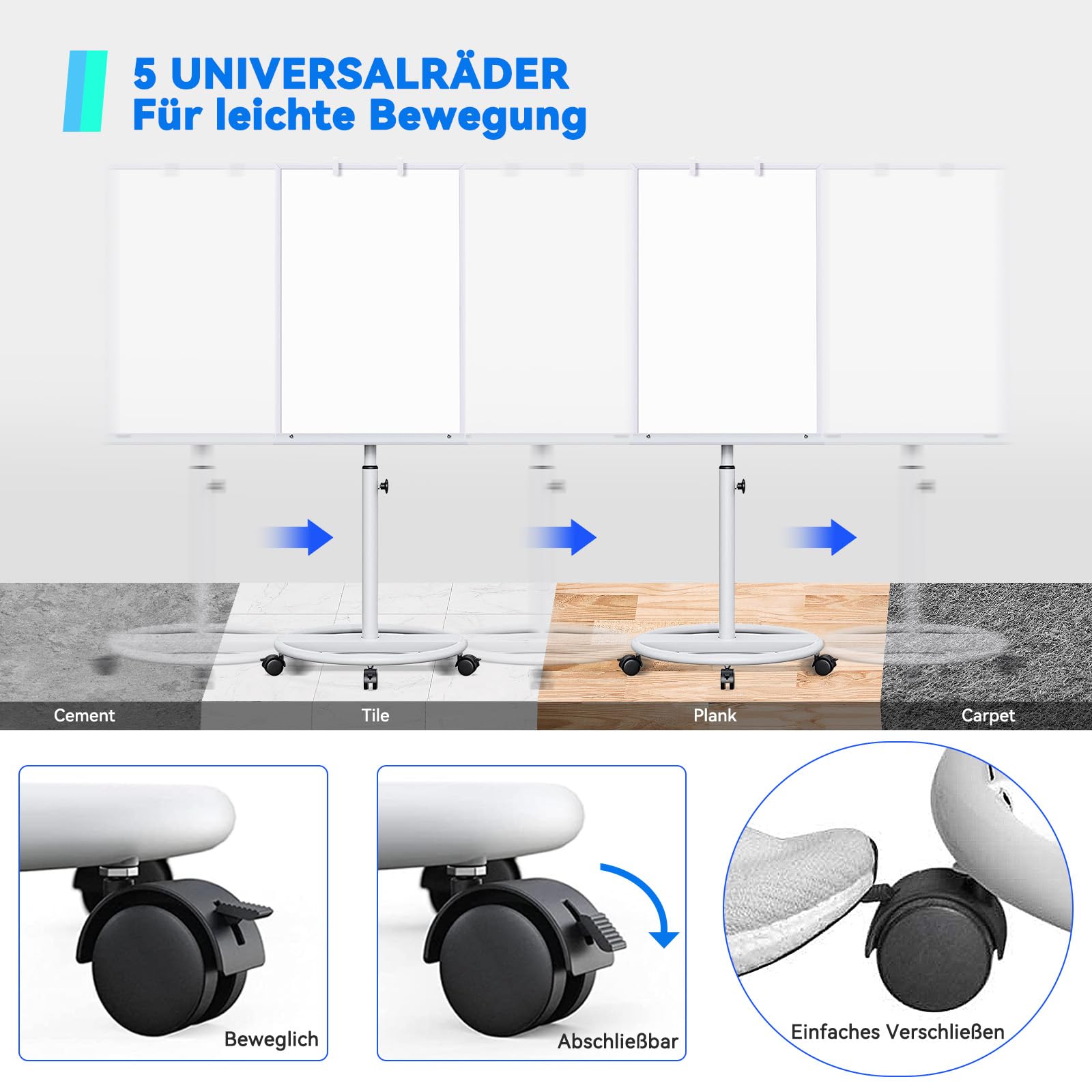 maxtek Flipchart Ständer, 90x60cm Whiteboard mit Ständers, Kunststoffrahmen Flipchart Papier, Magnetisch Höhenverstellbar, Trocken Abwischbar, 1 Radierer, 3 Markern und 6 Magneten