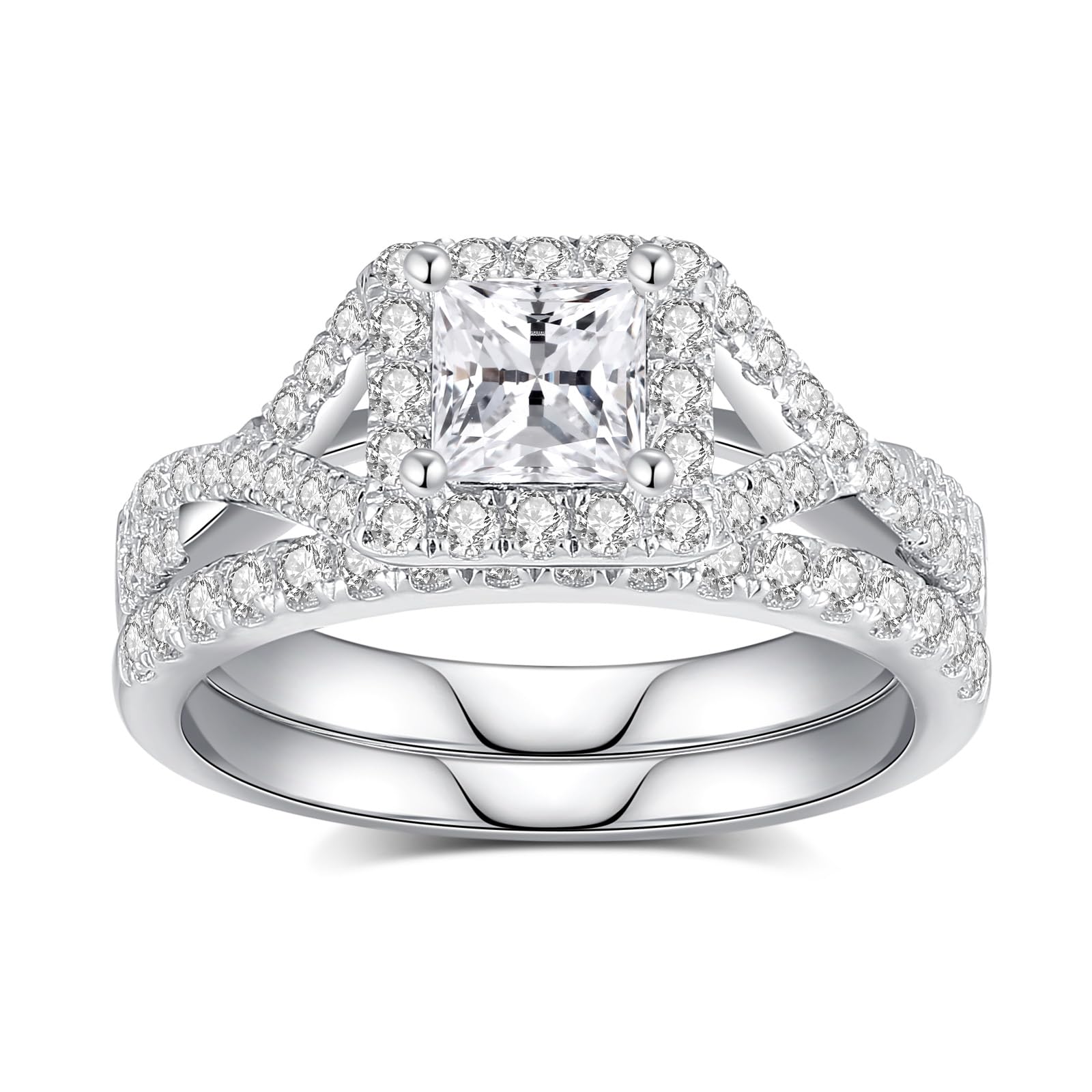 Moissanite Wedding Ring Sets D Color VVS1 Moissanite Ring Sets,Moissanite Engagement Ring 18K White Gold Plated 925 Sterling Silver Moissanite Ring