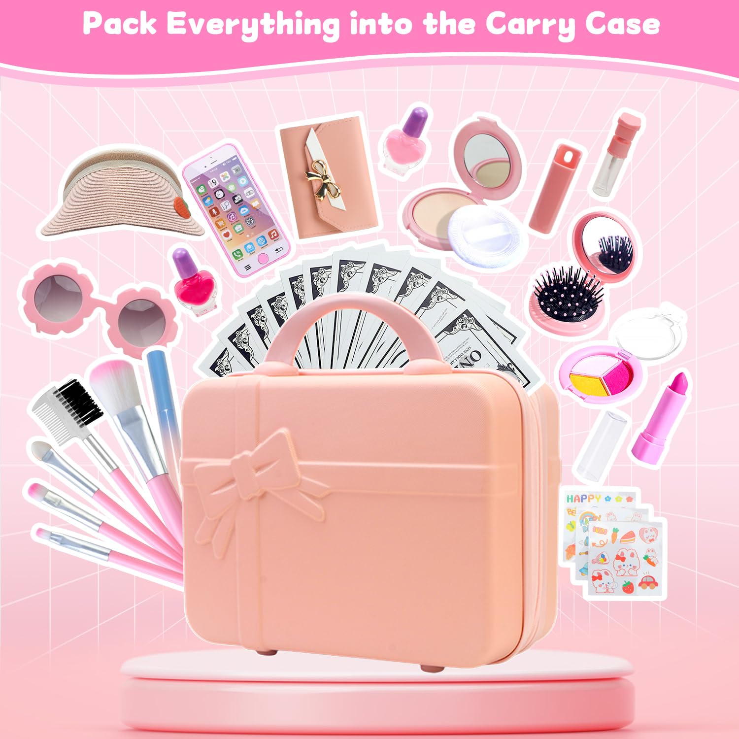 thumbnail image 2 of Kids Pretend Play Little Girl Purse Accessories, Princess Toy Cell Phone W/ Light And Sound, Fake Makeup Handbag Wallet Keys Credit Card Water Bottle Birthday Gifts Toys For 3 4 5 6 7 8+ Year Old Girl 2 of 12