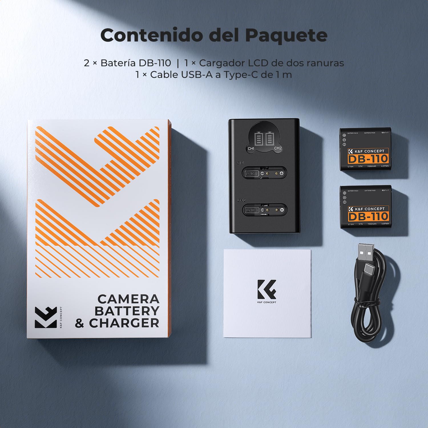 K&F CONCEPT Baterías DB-110 con Cargador LCD de Doble Ranura Compatible con Olympus TG7/6/5/4 etc Que Utilizan Baterías Li-90B/Li-92B y Ricoh GR III, GR IIIx, Theta X, WG-6, G900, G900 II, G900SE II