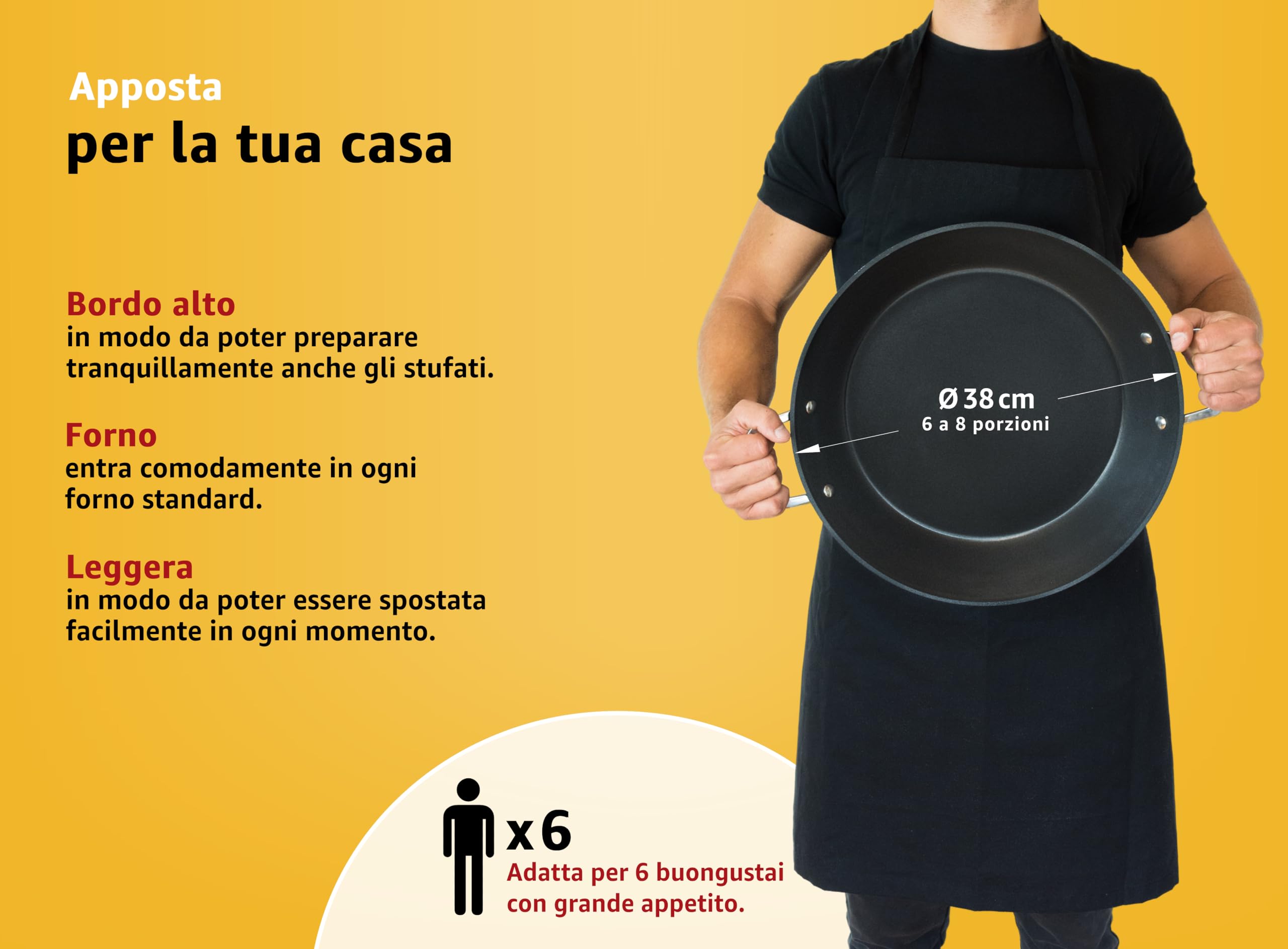 endusor Padella Paella 38 cm - Induzione Gas Ceramica Elettrico | Padella grande per 6-8 persone | Pentola antiaderente per una deliziosa paella fatta in casa | Padella professionale in alluminio