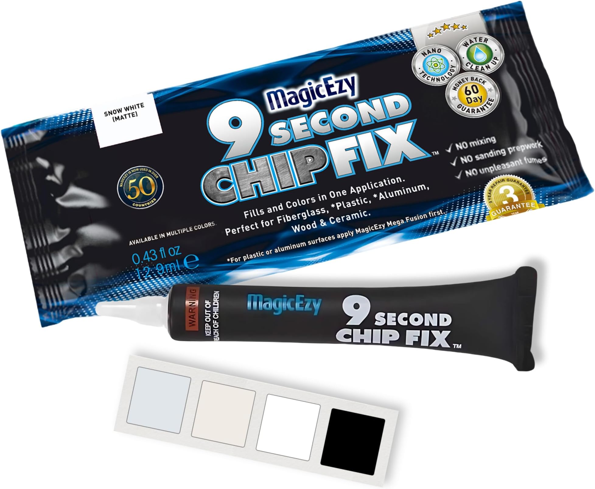 MagicEzy 9 Second Chip Fix (Snow White) - Fibreglass Repair Filler for Boats- Gouges, Holes, Deep Cracks and Chips - Ultra Strong Marine Epoxy Repair