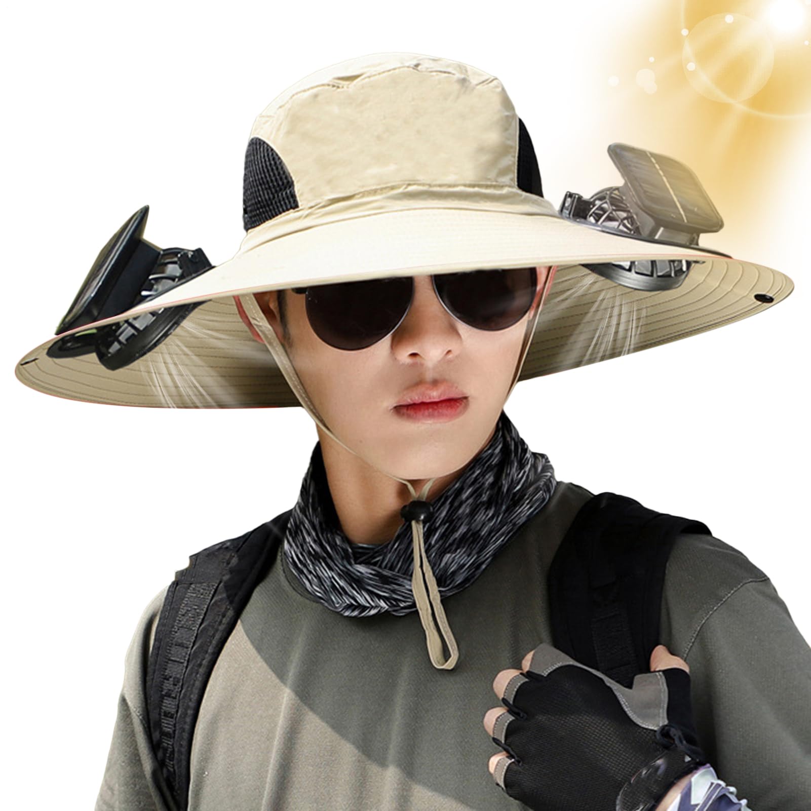Cappello da Pesca All'aperto A Ventole Solare A Bordo Largo,Cappello da | Ventola Solare UPF 50+ con 2 Piccoli Ventilatori Rimovibili,Cappello Ventilatori Regolabili A 3 velocità,Addebito Solare E US