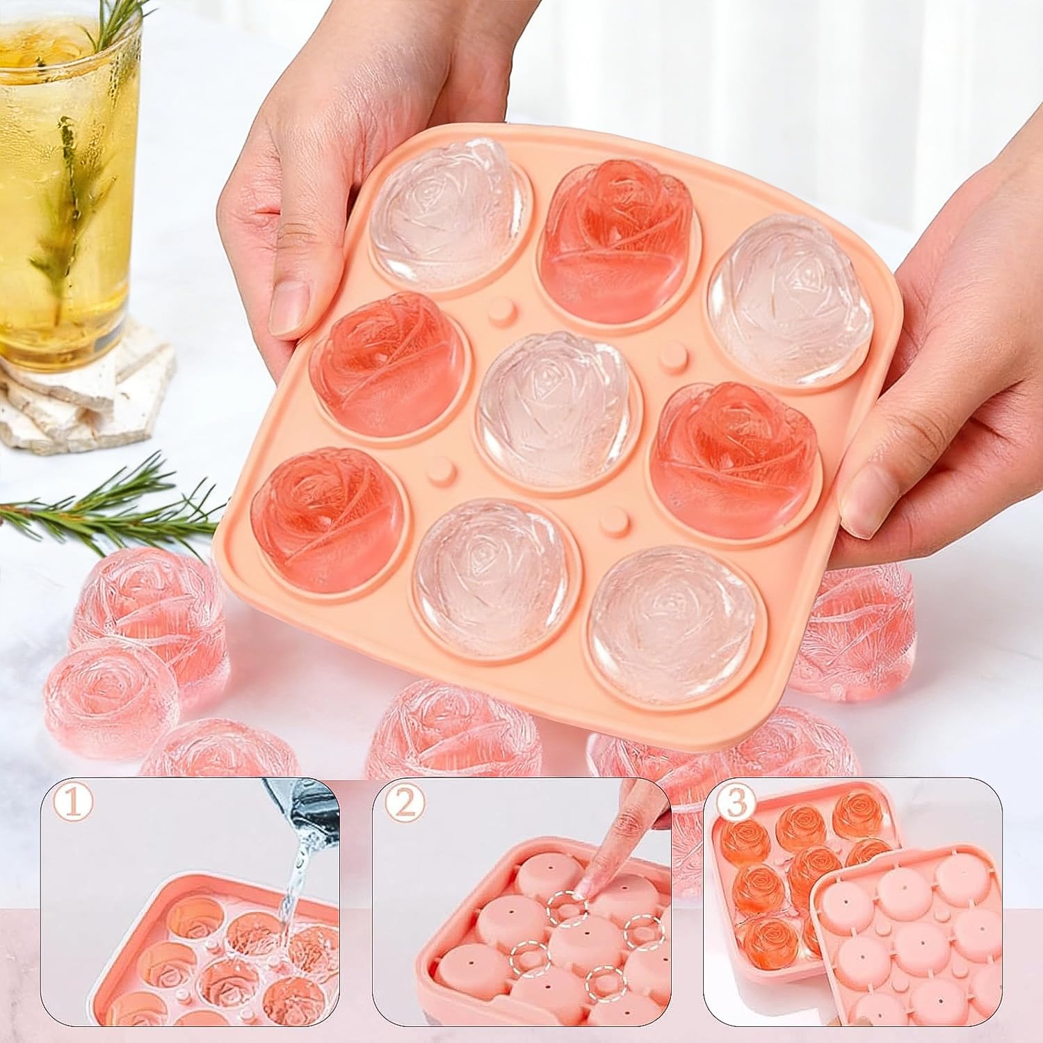 Stampo Ghiaccio Grande, JRISBO Set 2 Stampi con Coperchio per Cubetti