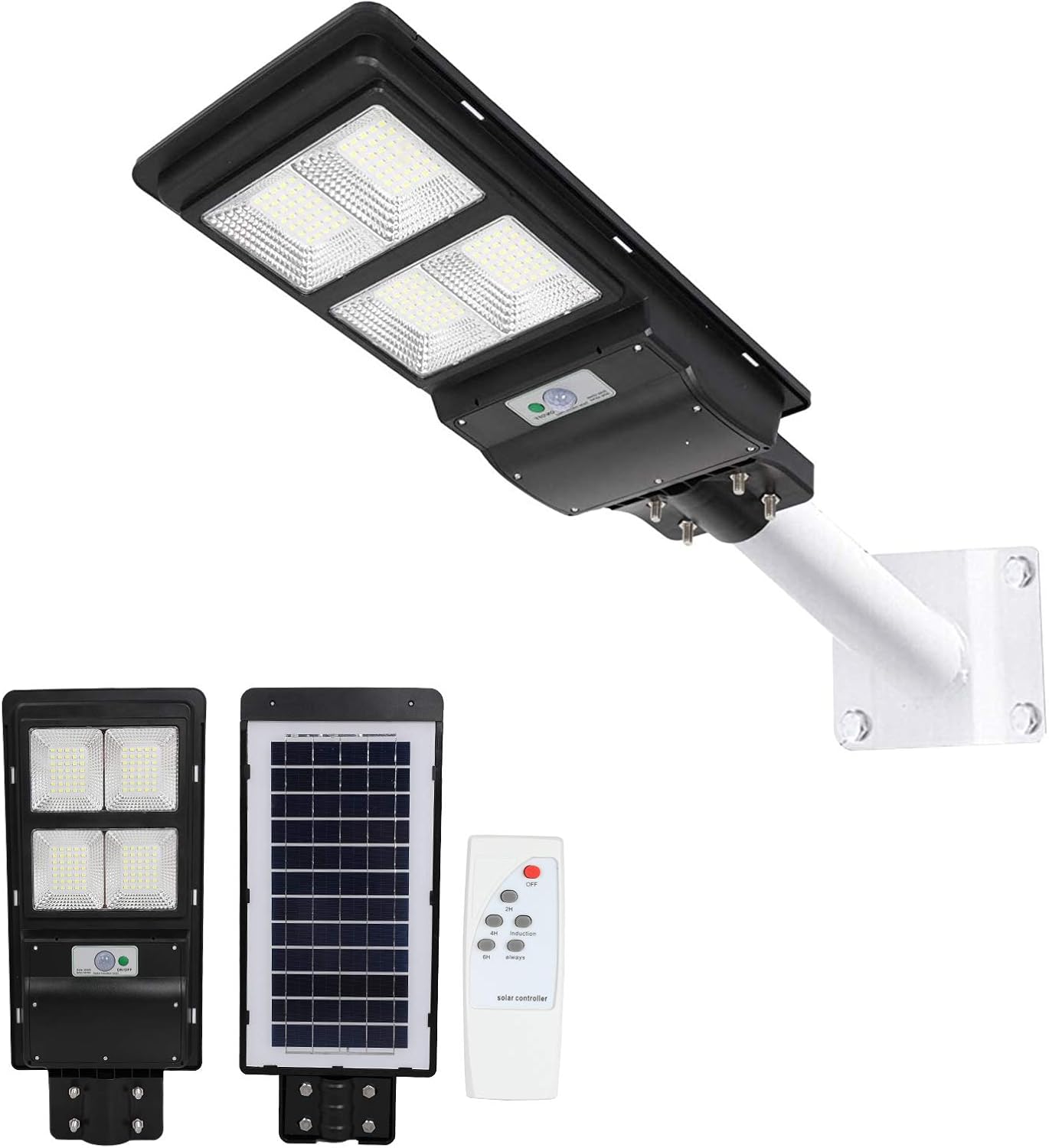 MUCH 60W 140 LED Solar Street Path Light IP65 Waterproof Ultra-Bright Sensor Remote Control Outdoor Wall Road Lamp with 3 Adjustable Mode Support Motion Sensor Wireless Dusk to Dawn