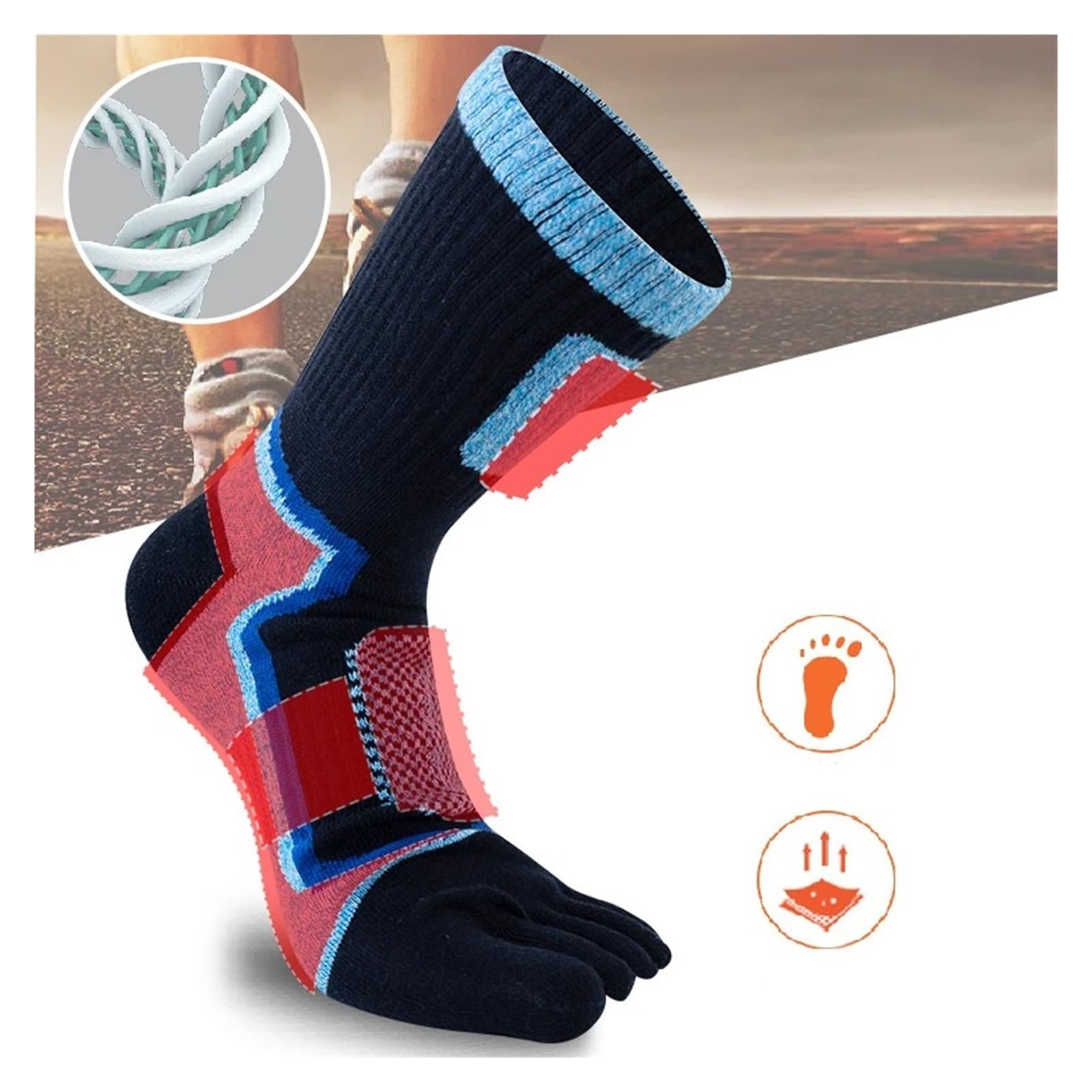 Bawełniane skarpetki z pięcioma palcami | Multicolor EU39-44 5 par męskich biegania Piesze wycieczki Sporty biurowe: Oddzielenie palców