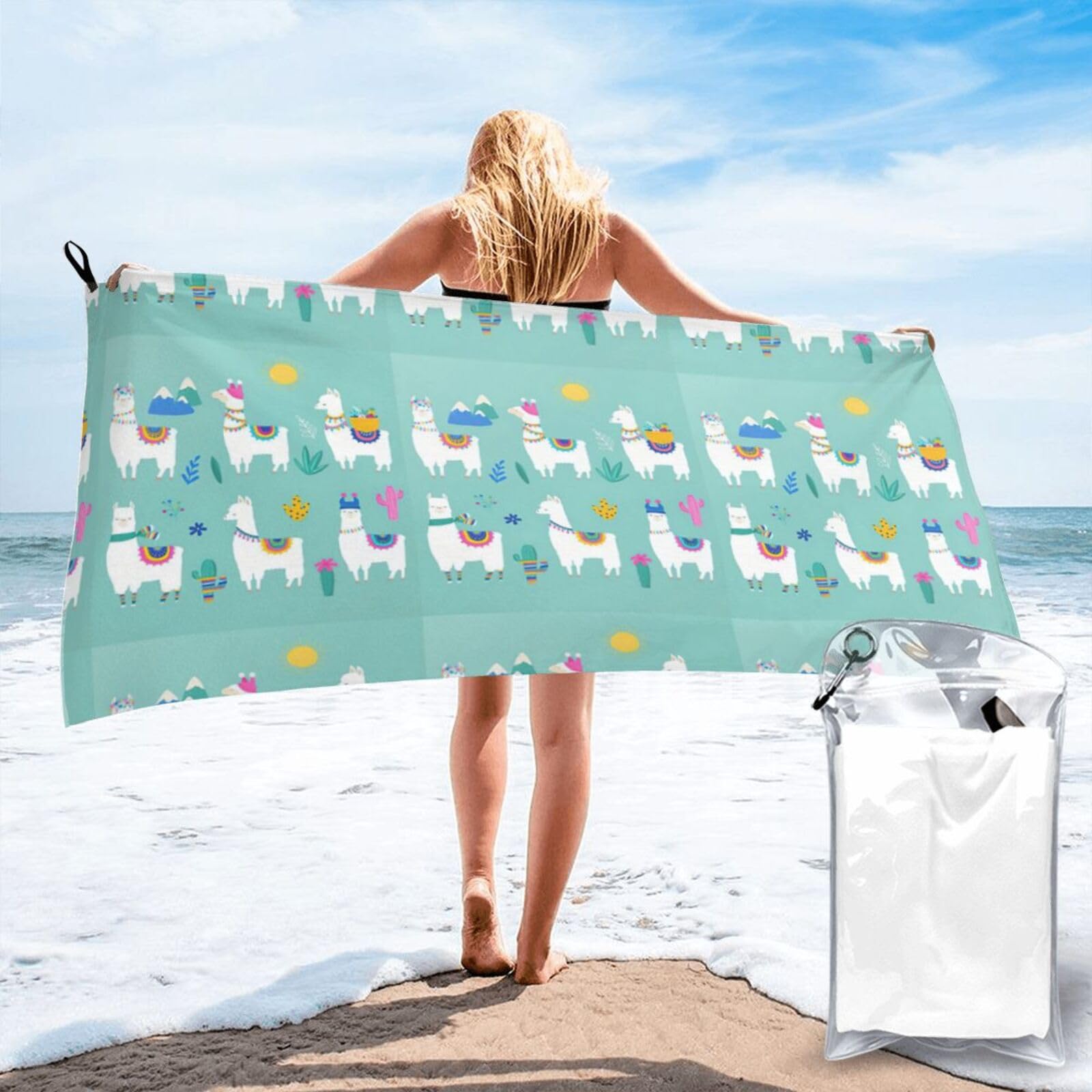 SDEGTHO Alpaca Llama Print Beach Towel Quick Dry Portable For Swimming Yoga Adults Fitness