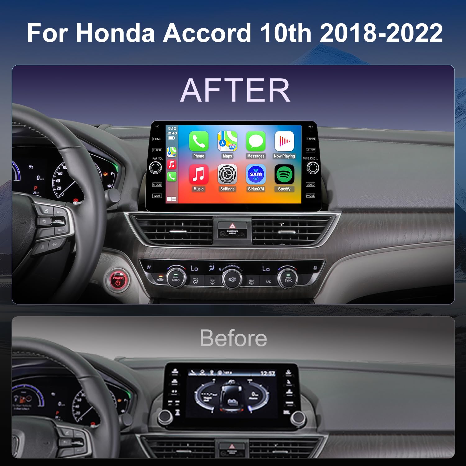 4G LTE QLED Radio for Honda Accord 10th Gen 2018-2022 Upgrade | 8-Core CPU Touch Screen Stereo | Wireless CarPlay & Android Auto | Support OEM SWC and Camera
