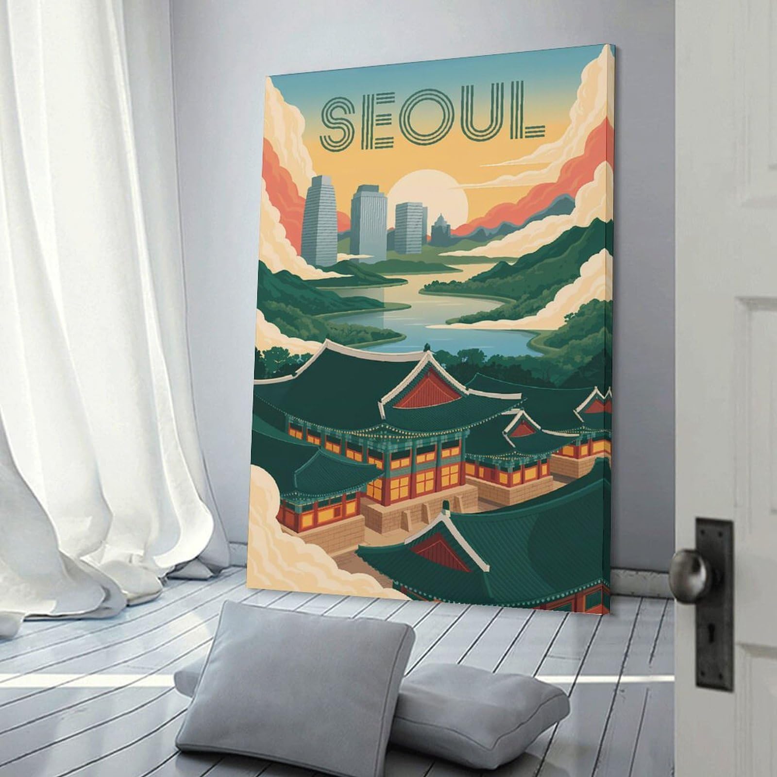Junmoney Seoul Travel Decorative Wall Artwork, 24x36inch(60x90cm), for Corridors, Hallways Or Apartment Entries, Home Artwork for First Impressions