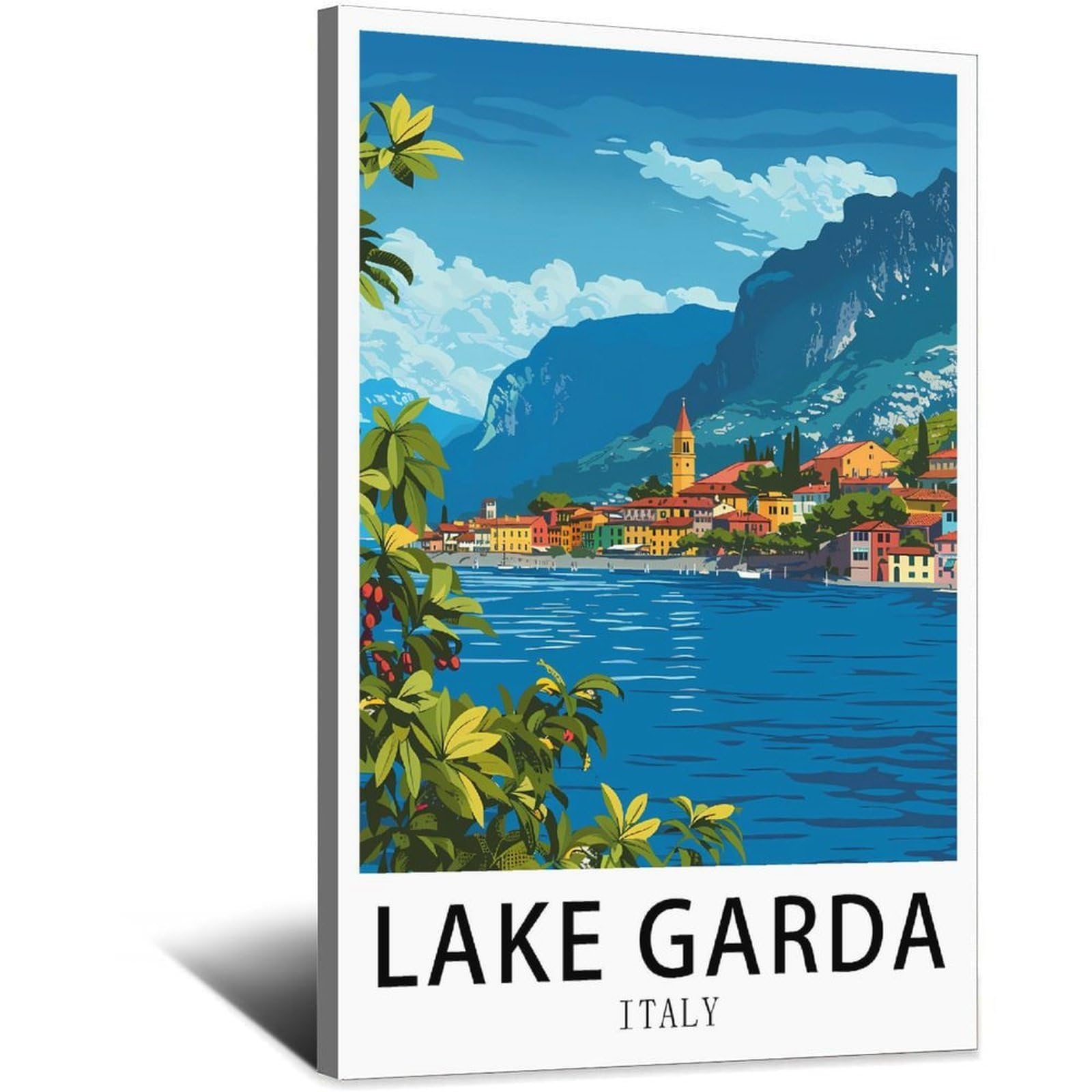 SLJGINEU Lake Garda Italy Vintage Travel Posters 16x24inch(40x60cm) Canvas Wall Art Print Modern Painting Poster for Living Room Decor