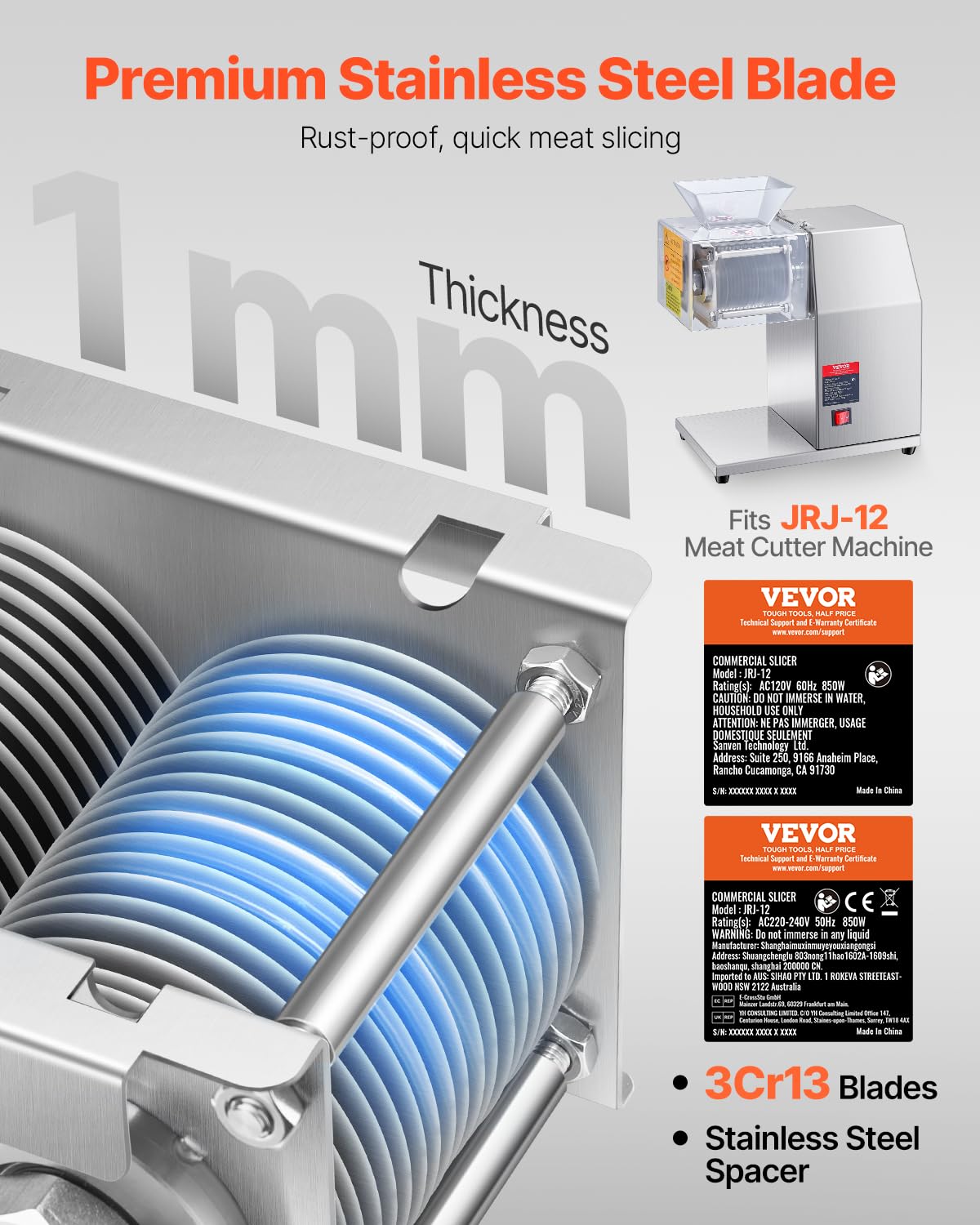 VEVOR Lame de machine à viande - Lame de 5 mm pour coupe-viande commerciale, compatible avec VEVOR SJY-DQ90 et ZTY-HSQR3.5 - Pour la viande sans os, les légumes mous