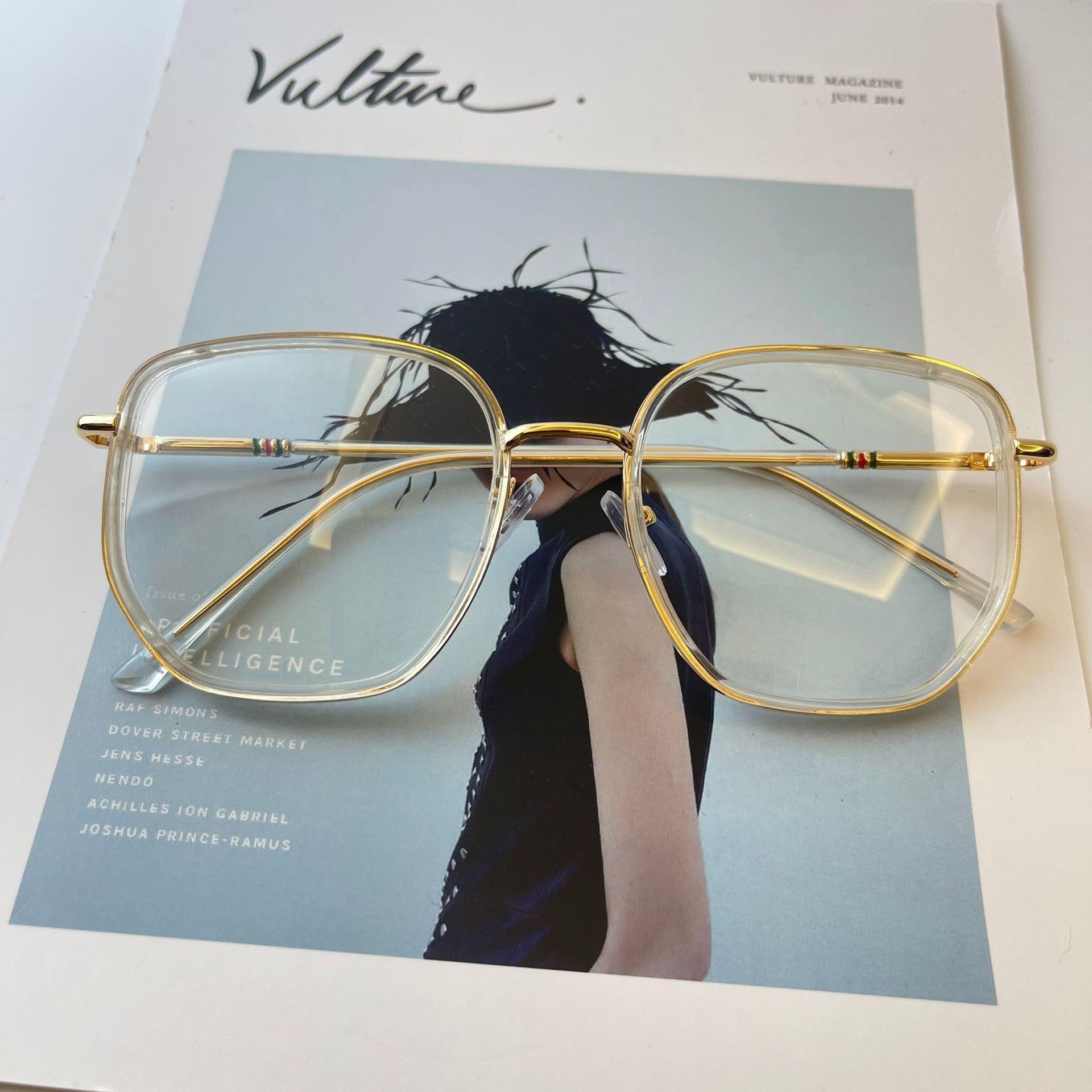 QINZHENZ Blue Light Blocking Eyewear Vintage Computer Readers Anti Eye Strain Reading Glasses Oversized Flat Light Mirror(Gold,+200)