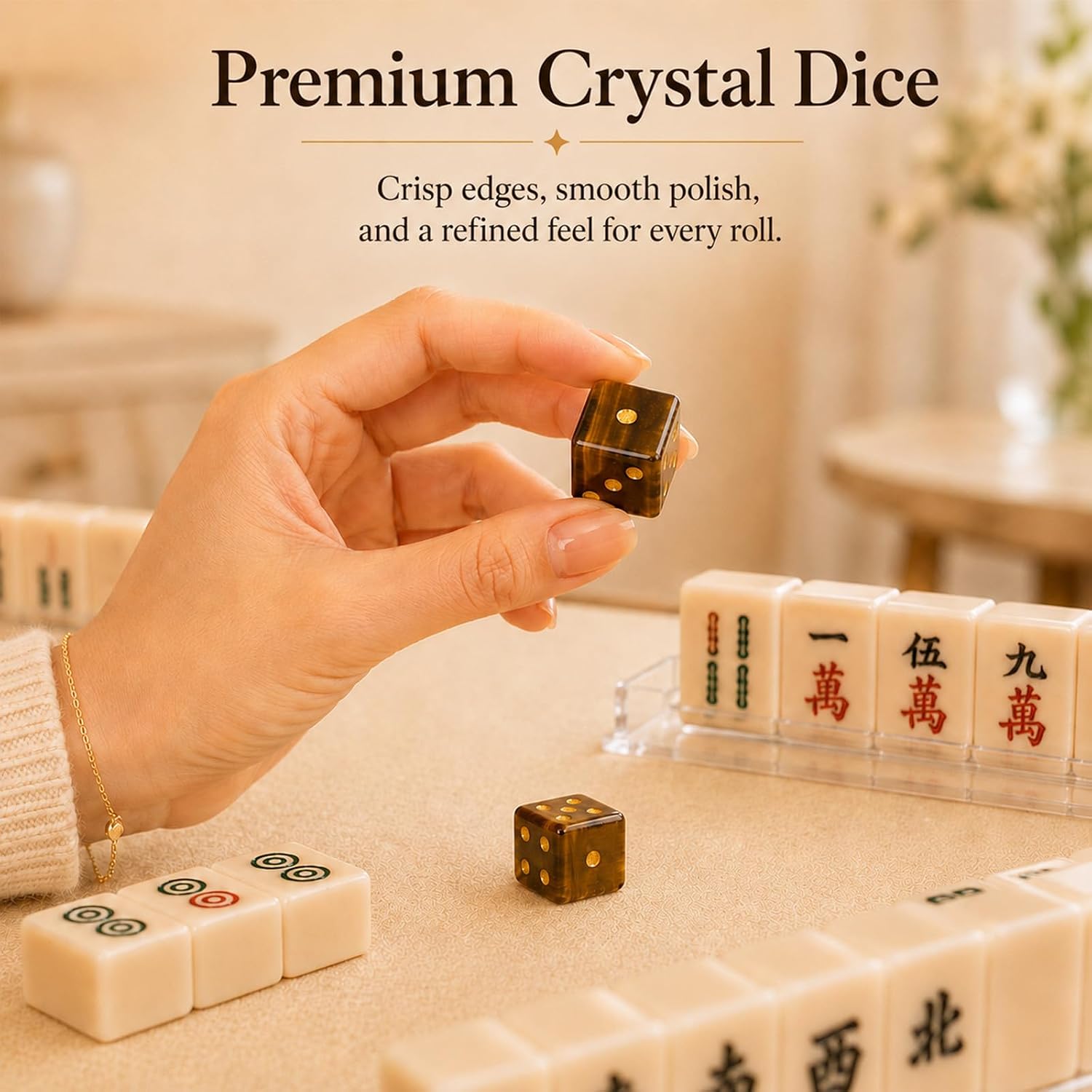 Crystal Mahjong Dice Set (2pcs), Natural Gemstone Dice with Display Case, Premium American Mahjong Accessories, Collectible Tabletop Game Dice (Tigereye) image 3