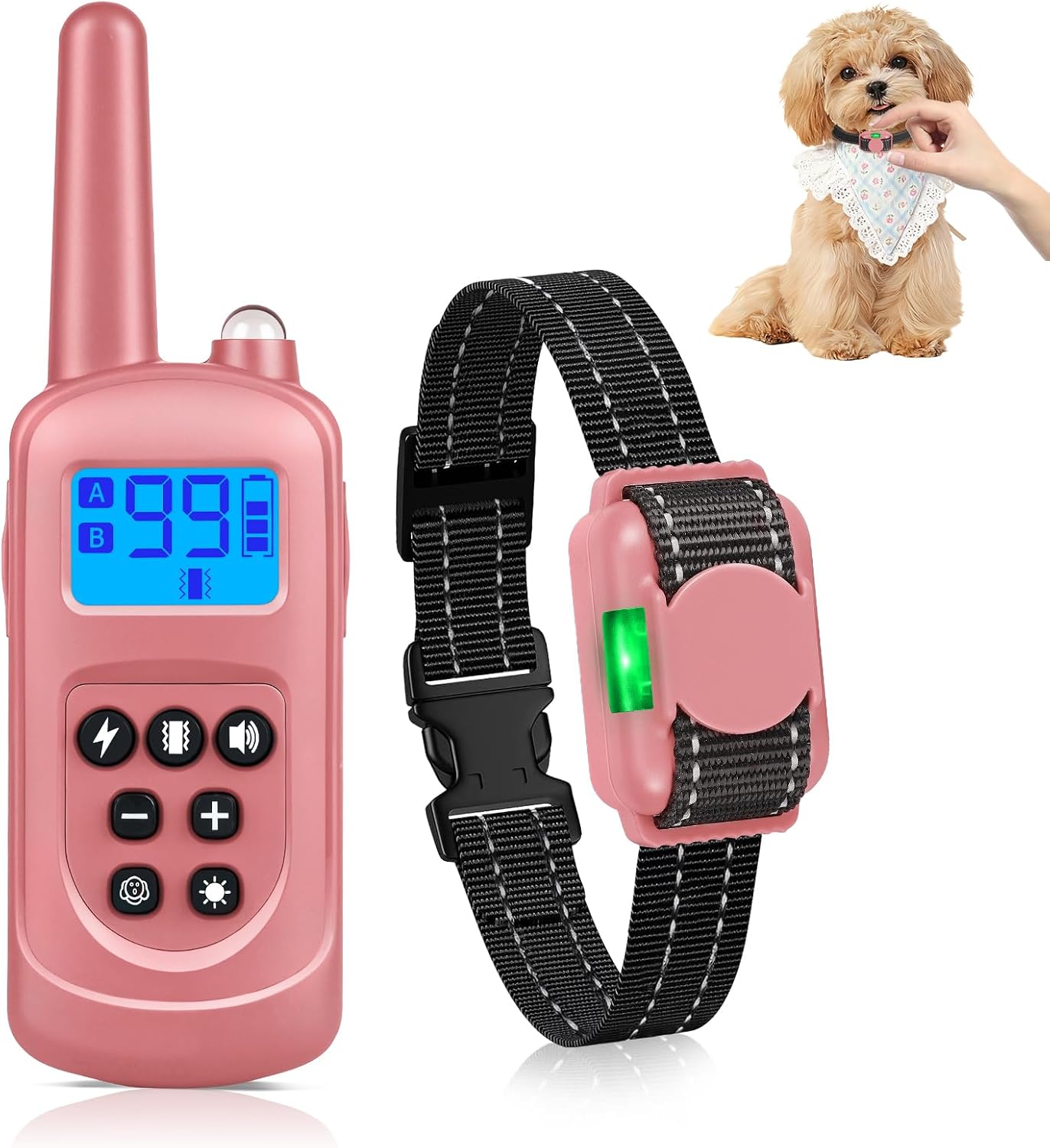 Shock Collar for Small Dogs，Tiniest and Lightest Dog Training Collar with 2000ft Remote，Tailored Small Dog Shock Collar 5-15 Pounds，Beep，Vibration and Safe Shock，0-99-Level Precise Adjustment，Pink