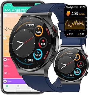FUfIzu Ecg Smart Watch Blood Sugar,Blood Glucose Sugar Fitness Tracker ECG+HRV Heart Rate Temperature Blood Pressure Sleep Mornitor,activity Tracker for Men Women,Blue,L