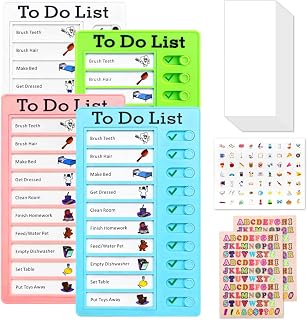 To Do Liste Kinder, 4 Stück Routine Planer 20x12cm - Mit 20 Blanko Papier & 3 Aufkleber, Aufgabencheckliste Wochenplaner für Kinder zur Lernplanung und Zeitmanagement (20×12cm)